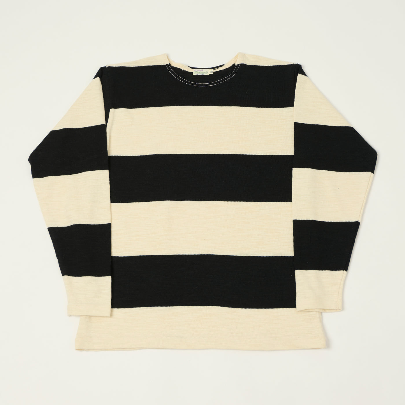 Warehouse & Co 4110 Duck Digger Long Sleeve Slub Border T-Shirt - Black/Natural