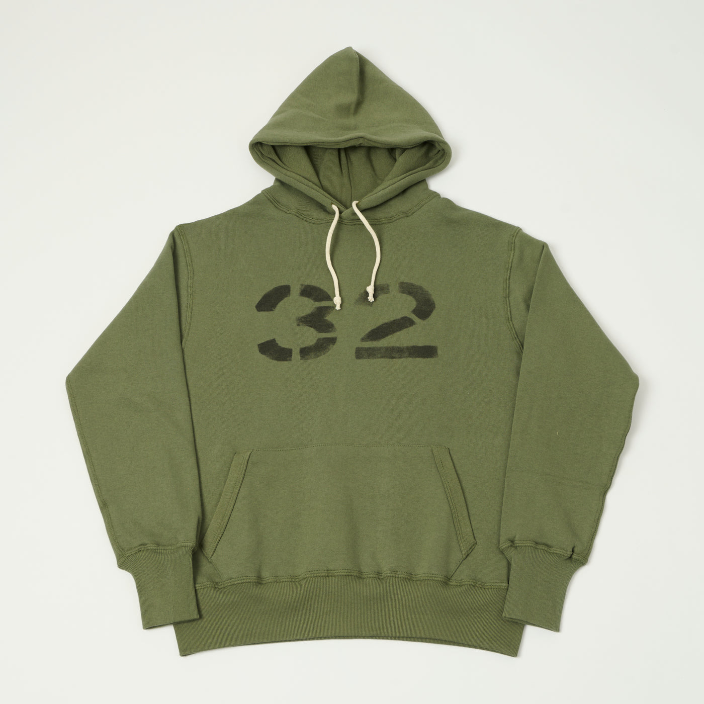 Warehouse & Co 450 'No 32' Two Needle Hooded Sweatshirt - OD Green