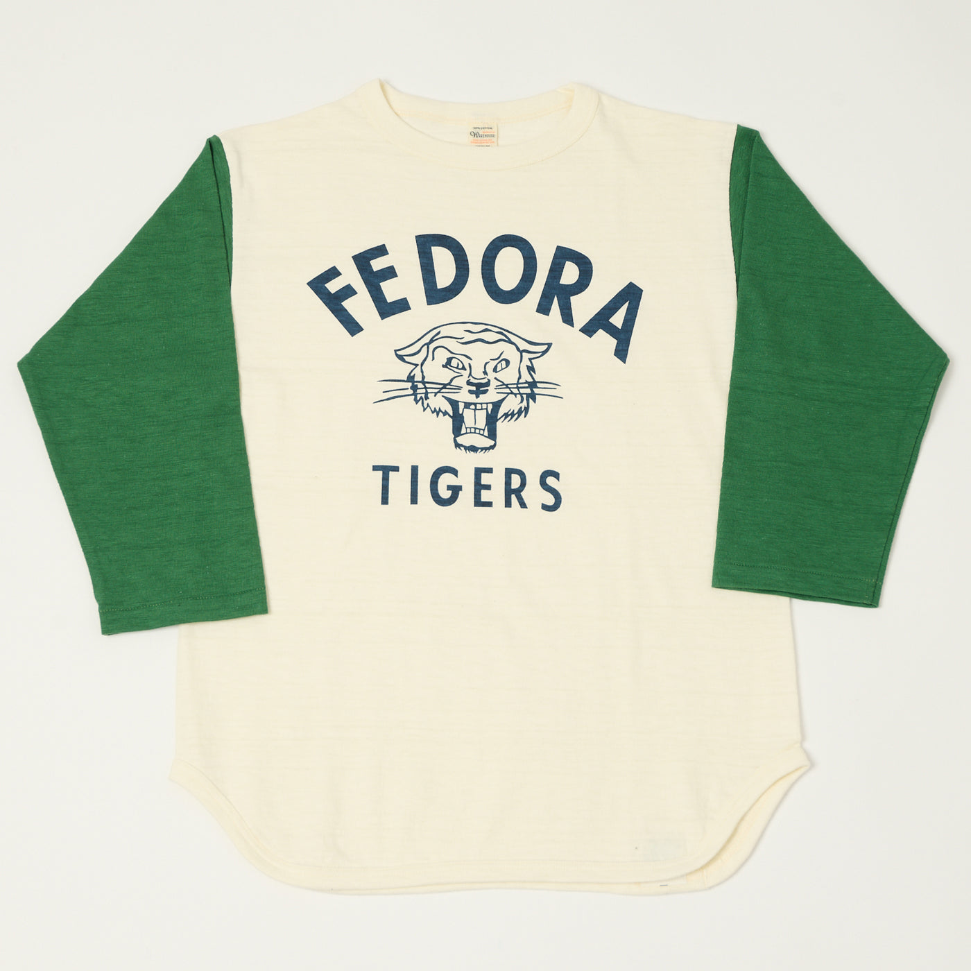 Warehouse & Co 4800 'Fedora Tigers' Baseball T-Shirt - Cream/Light Green