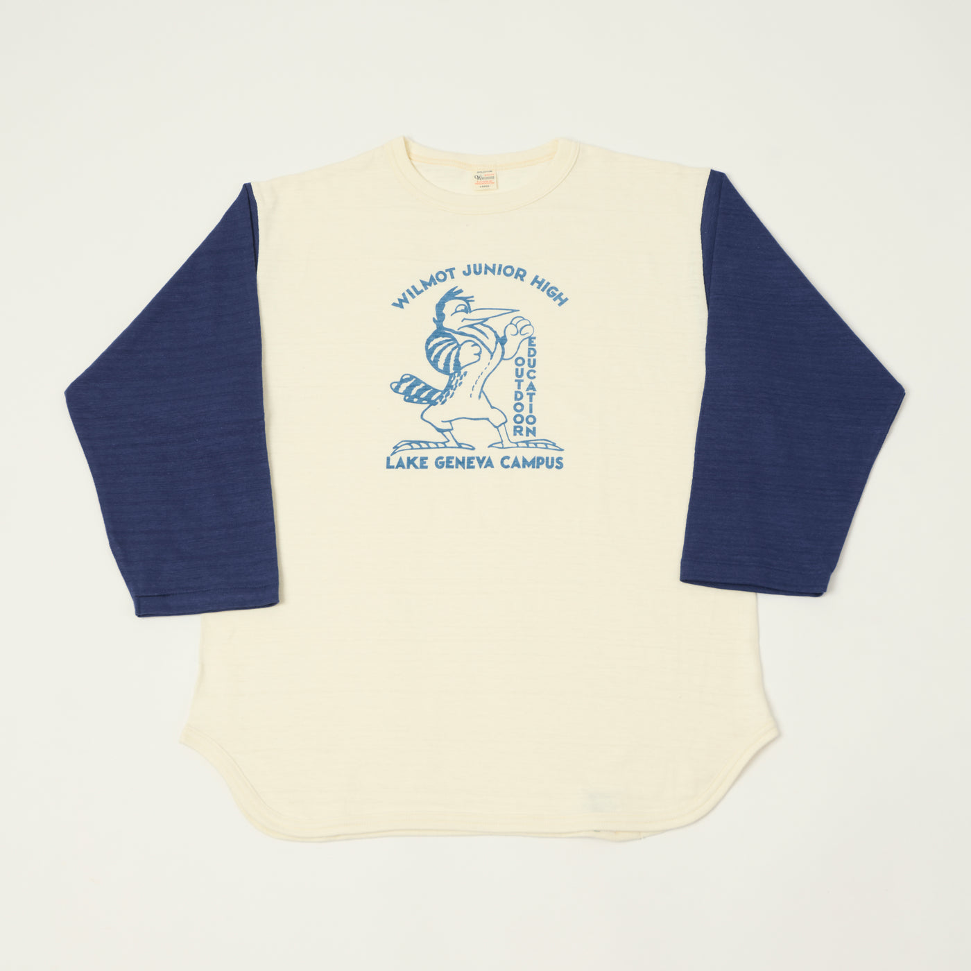 Warehouse & Co 4800 'Wilmot Junior High' Baseball T-Shirt - Cream/Navy