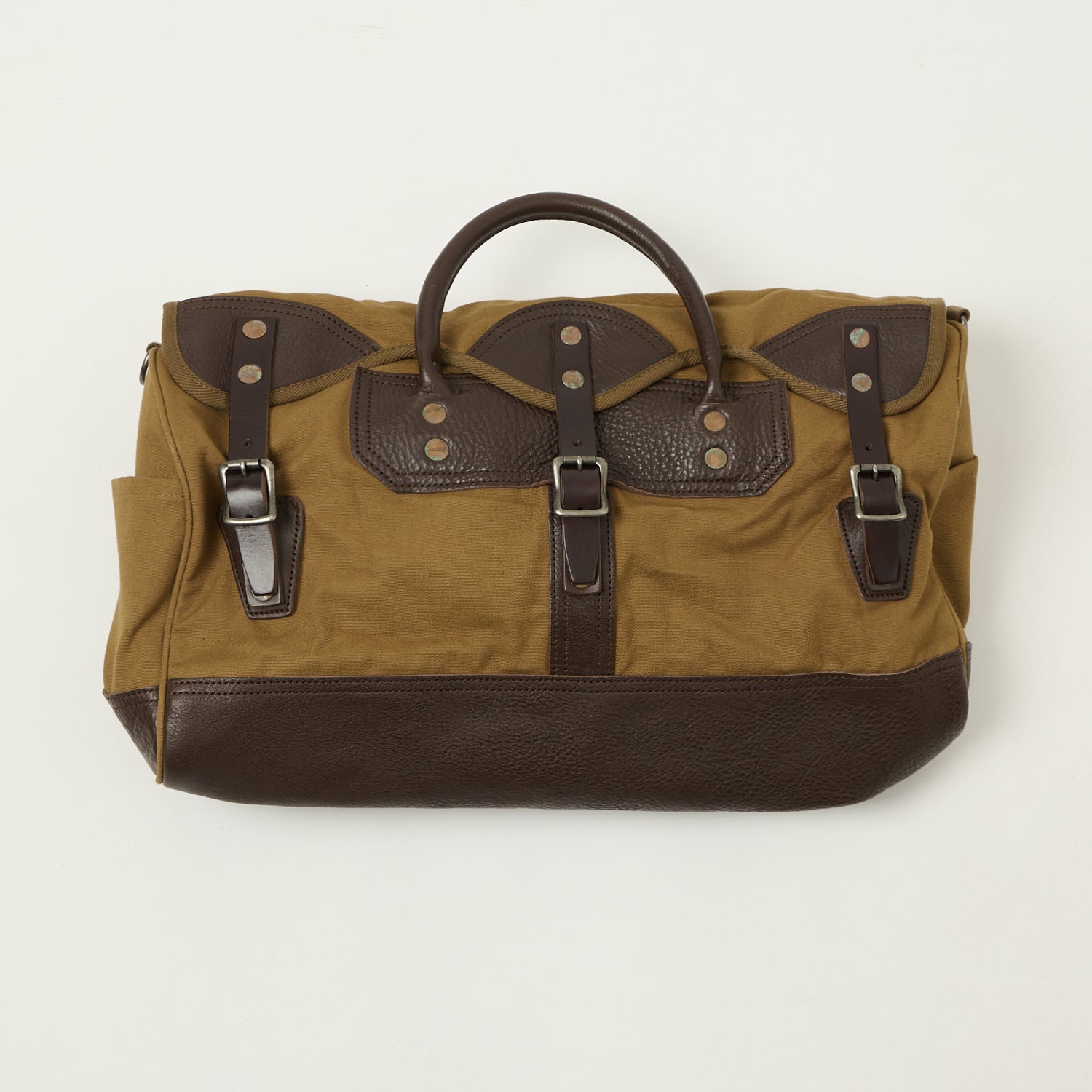 Warehouse & Co 5218 Leather/Canvas Boston Bag - Brown