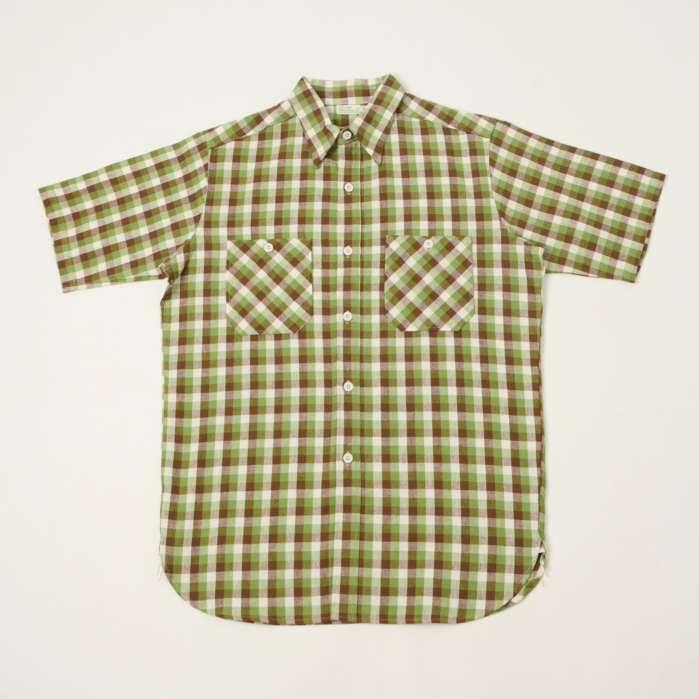 Warehouse & Co 3056 Duck Digger Short Sleeve Check Shirt - Brown/Green