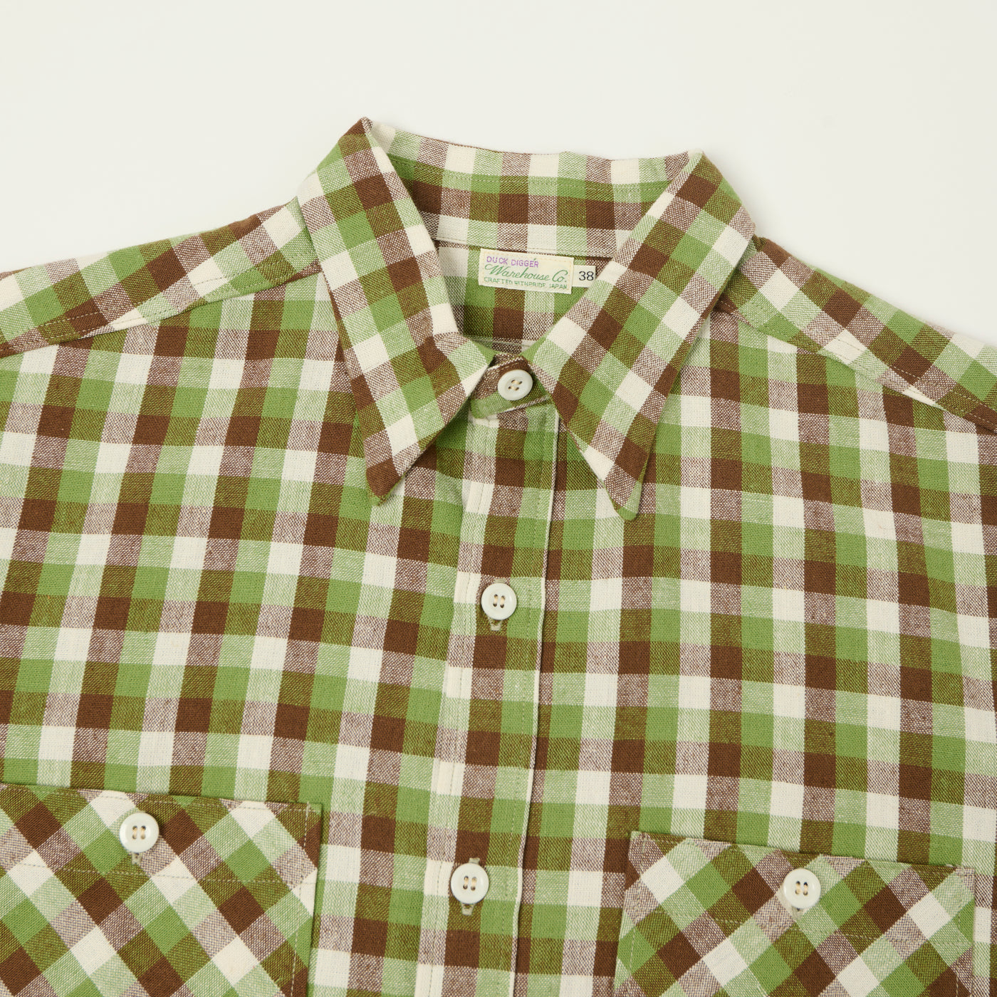 Warehouse & Co 3056 Duck Digger Short Sleeve Check Shirt - Brown/Green