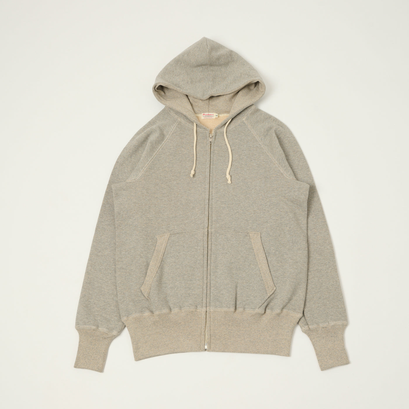 Warehouse & Co 496 Raglan Sleeve Zip Through Hoodie - Heather Grey