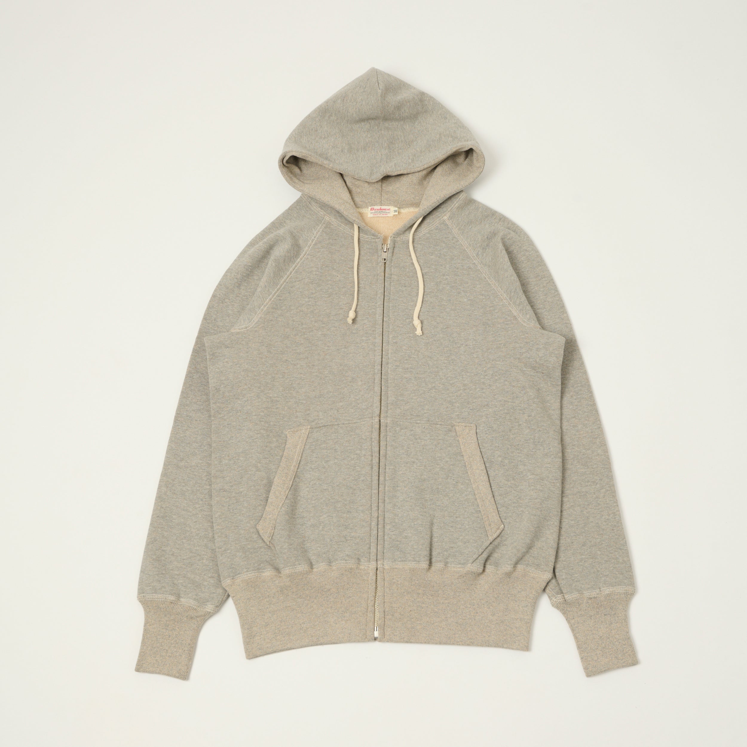 Warehouse & Co 496 Raglan Sleeve Zip Through Hoodie - Heather Grey