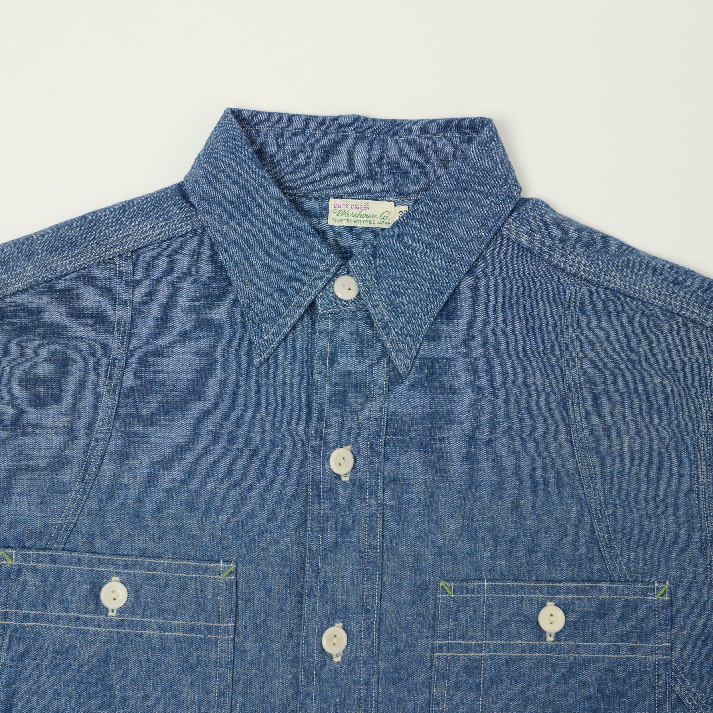 Warehouse & Co 'Duck Digger' 3064 Ventilation Triple Stitch Chambray Shirt - Sax