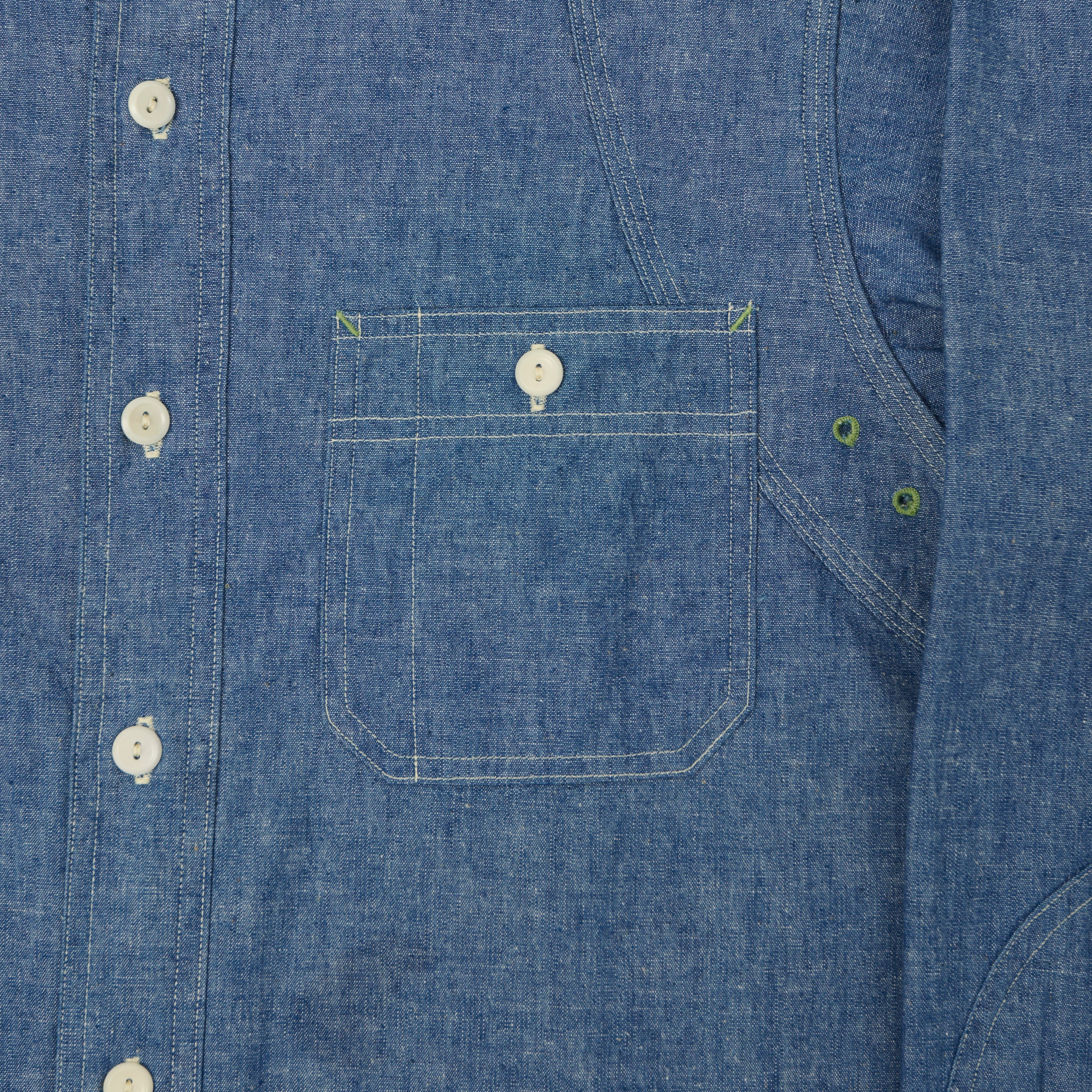 Warehouse & Co 'Duck Digger' 3064 Ventilation Triple Stitch Chambray Shirt - Sax