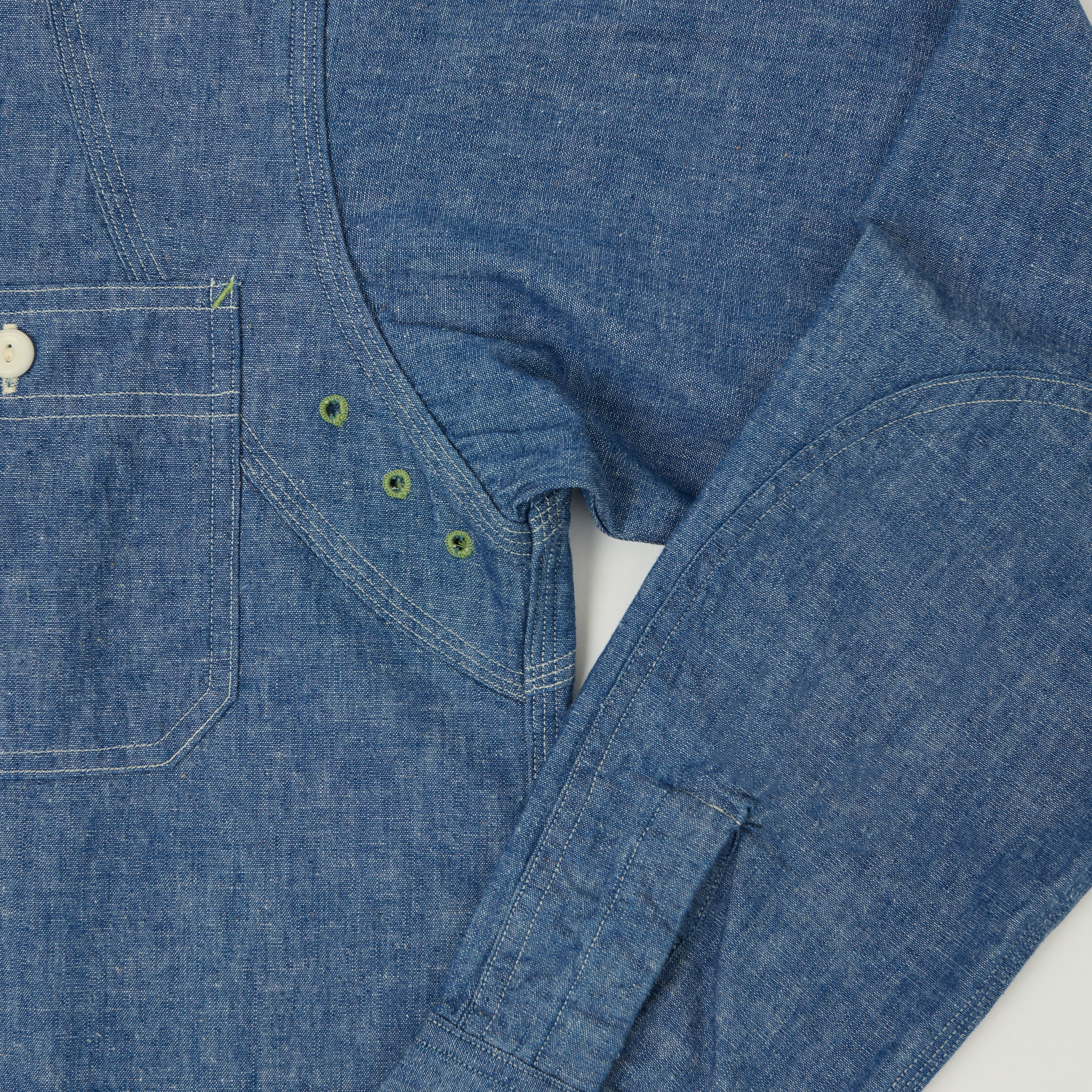 Warehouse & Co 'Duck Digger' 3064 Ventilation Triple Stitch Chambray Shirt - Sax