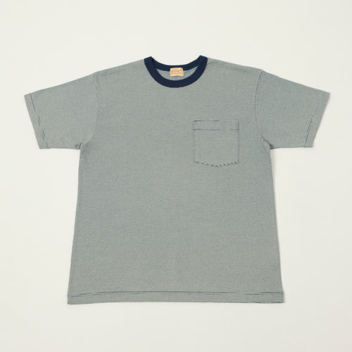 Whitesville Fine Line Stripe Border T-Shirt - Navy