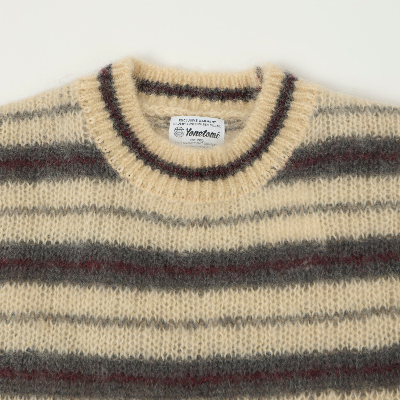 Yonetomi Brushed Mohair Border Knit Jumper - Ivory