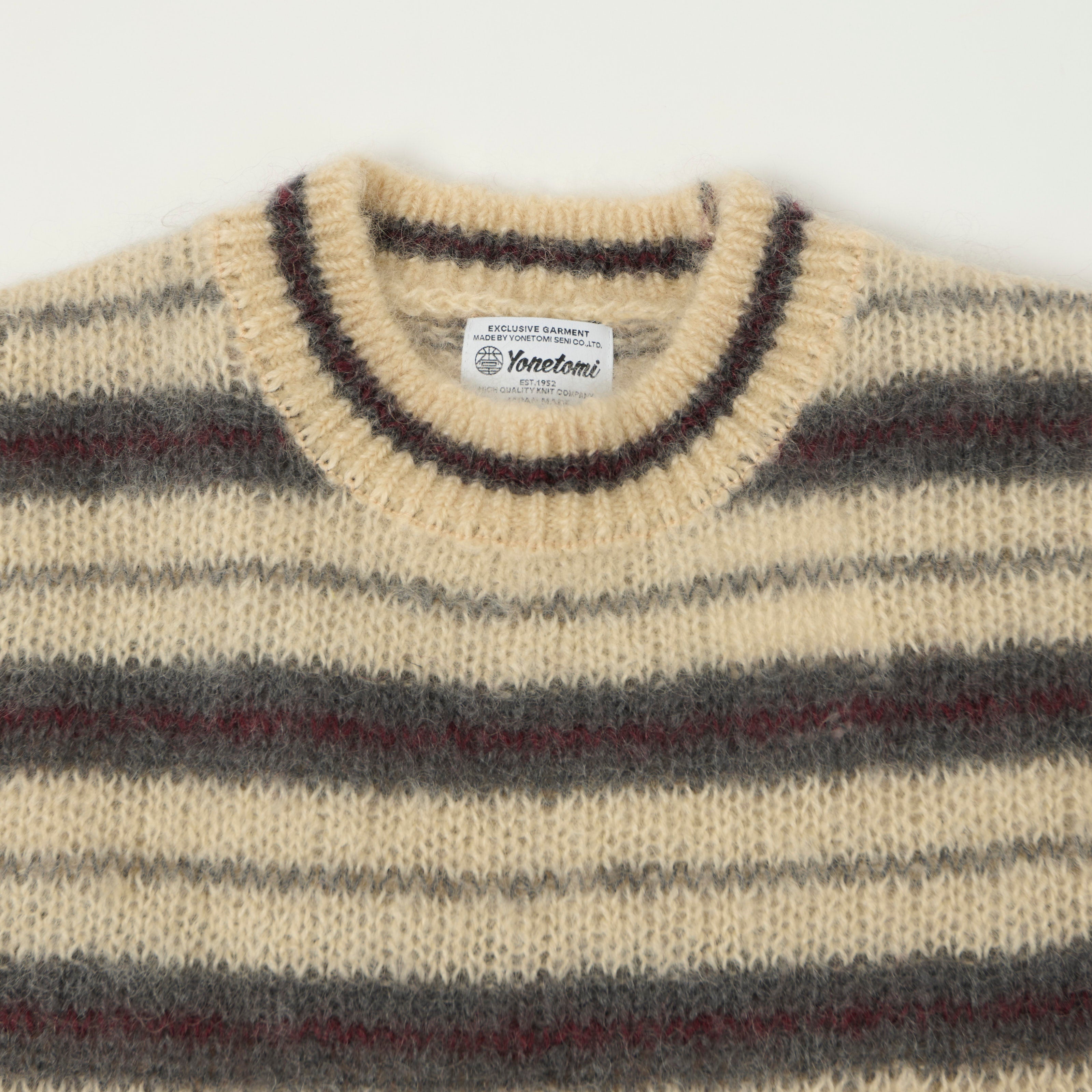 Yonetomi Brushed Mohair Border Knit Jumper - Ivory