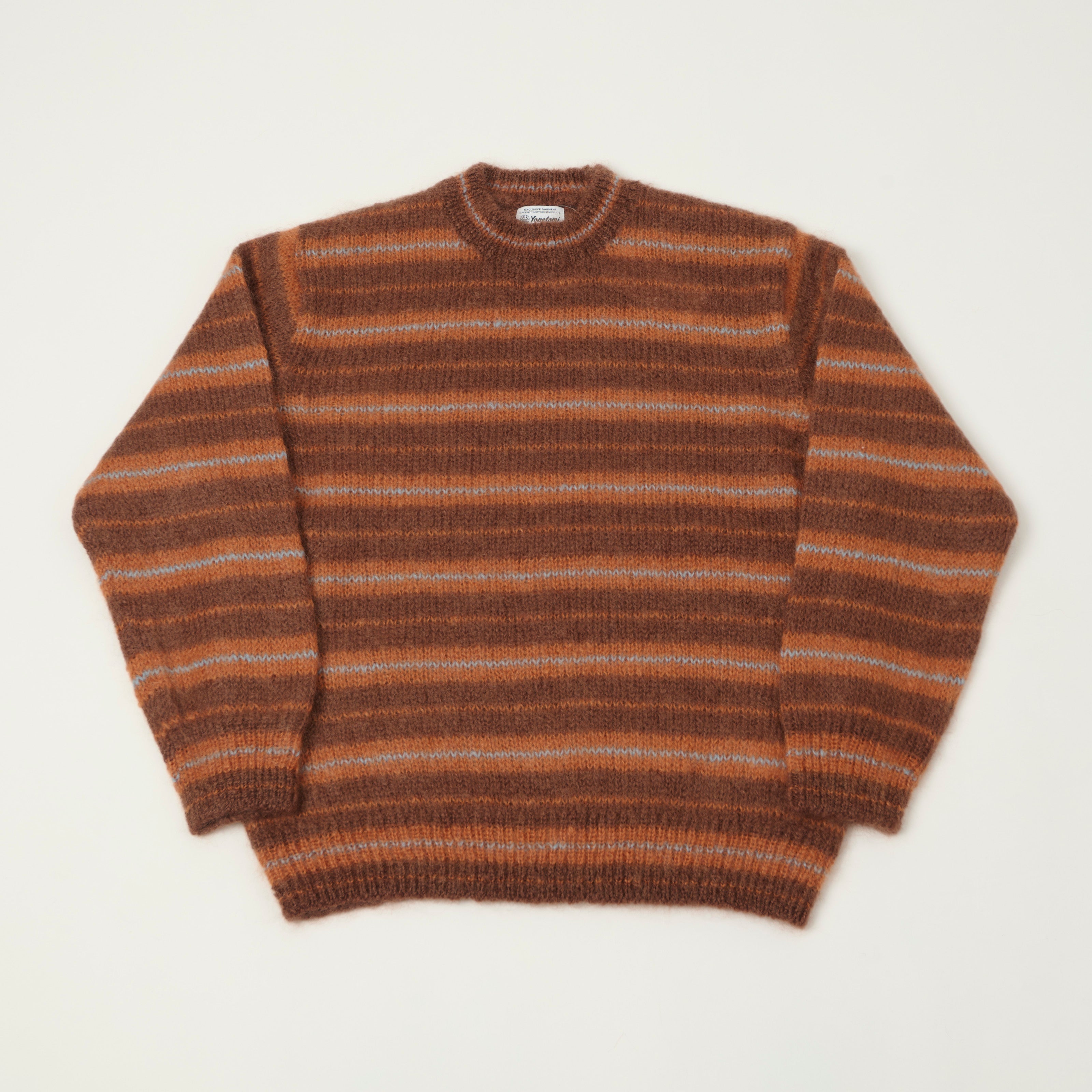 Yonetomi Brushed Mohair Border Knit Jumper - Brown