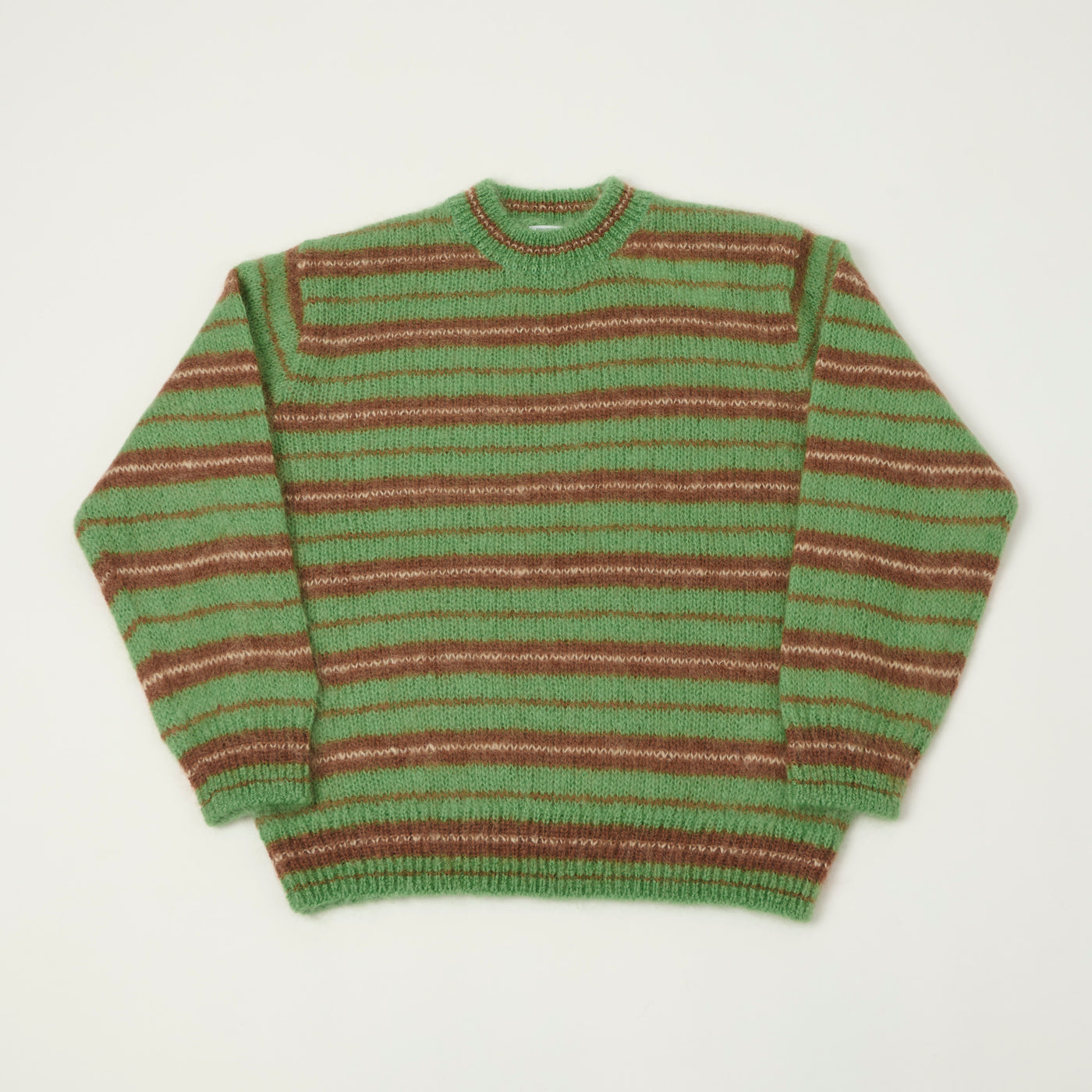 Yonetomi Brushed Mohair Border Knit Jumper - Green