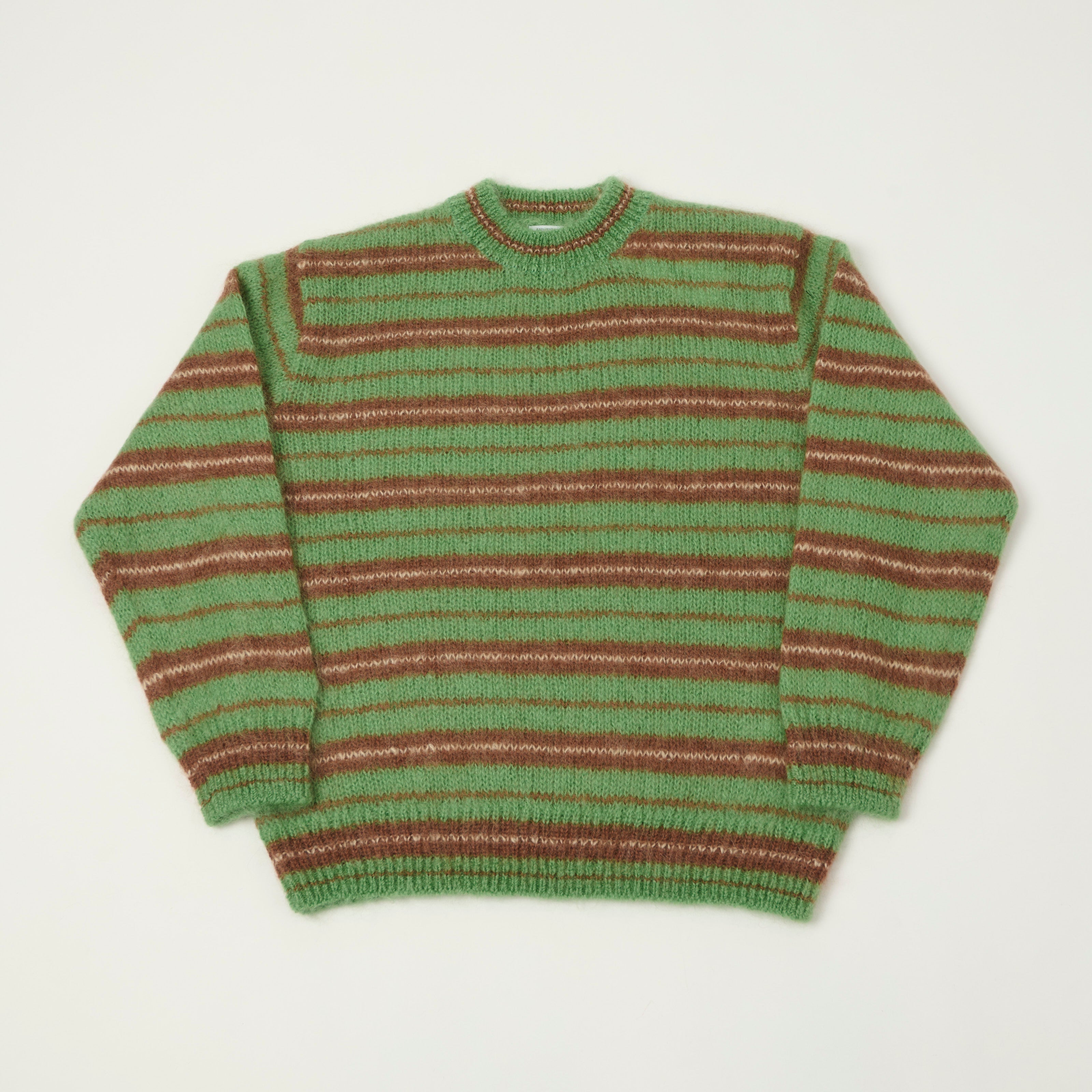 Yonetomi Brushed Mohair Border Knit Jumper - Green