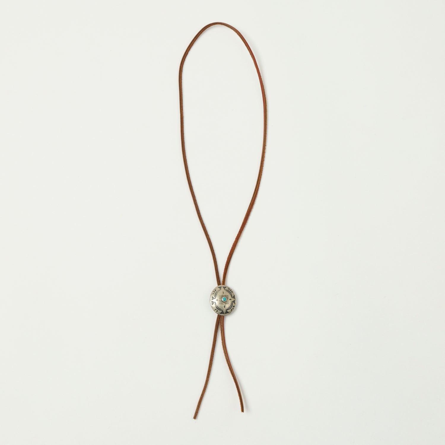 Yuketen Leather Bolo Tie w/Turquoise Concho - Brown