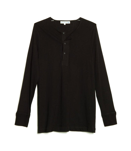 Merz b. Schwanen 102 Lightweight Long Sleeve Henley - Deep Black