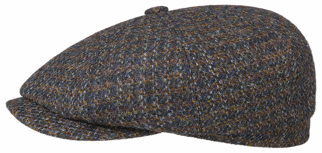 Stetson Hatteras Harris Tweed Flat Cap - Navy Mottled