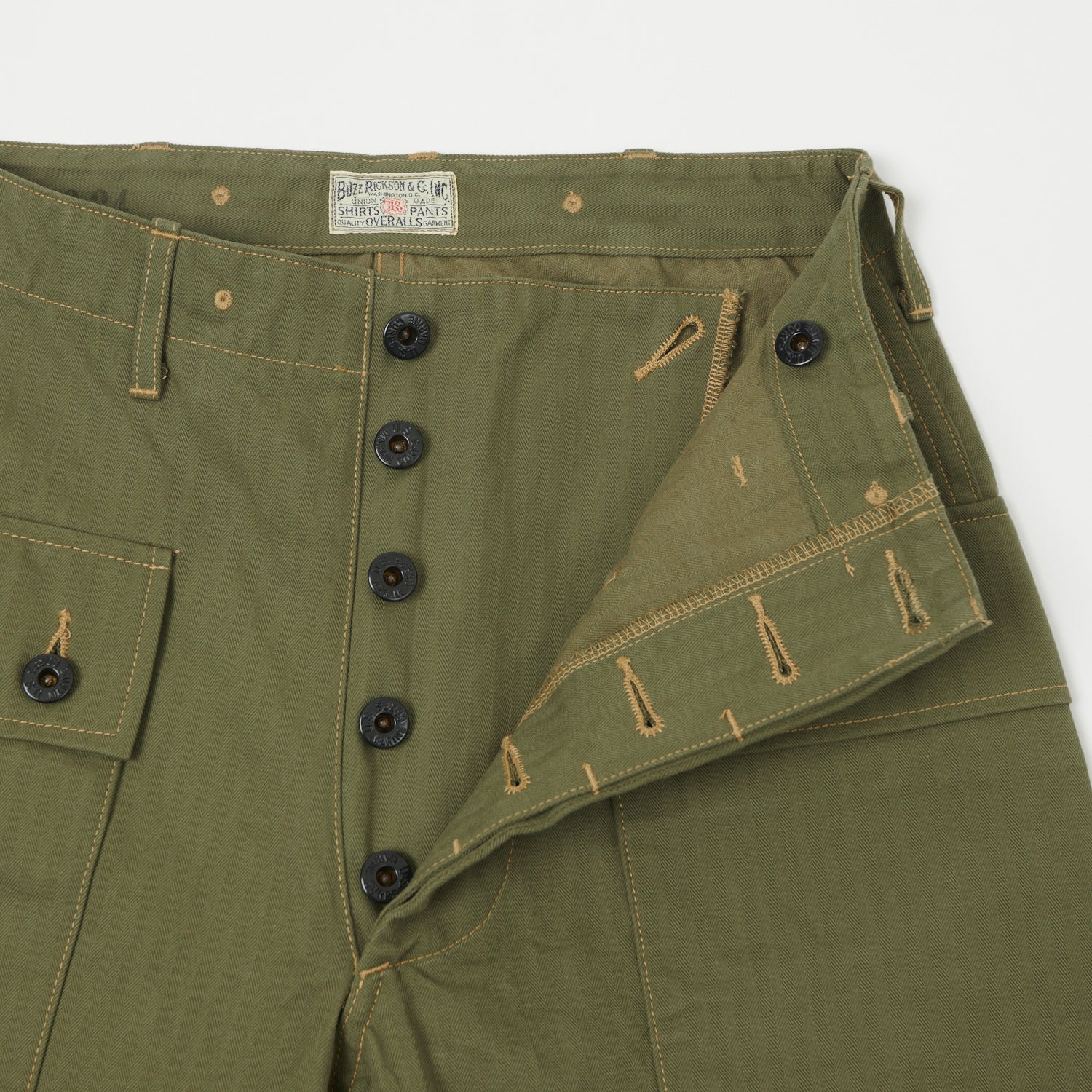 Buzz Rickson's U.S. Marine Corps P44 Herringbone 'Monkey Pants' - Olive