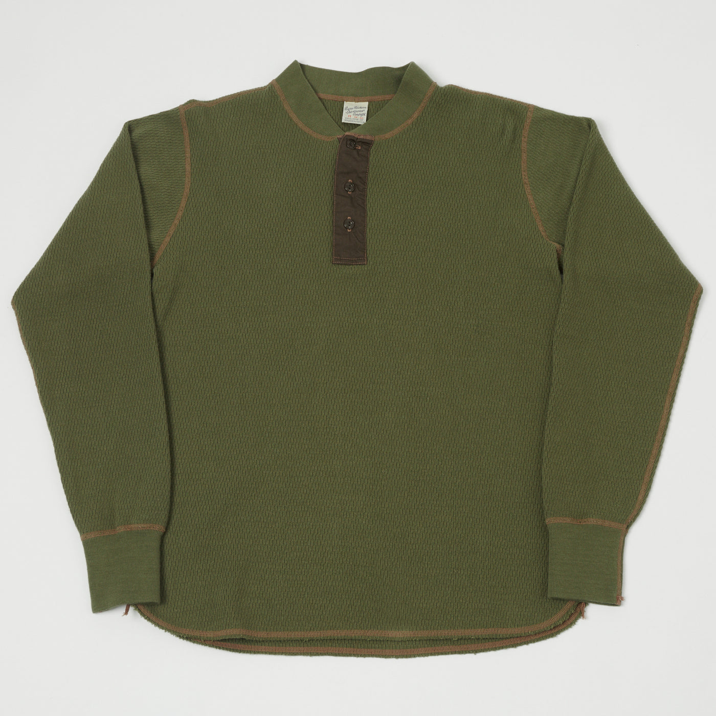 Buzz Rickson's Long Sleeve Thermal Henley - Olive
