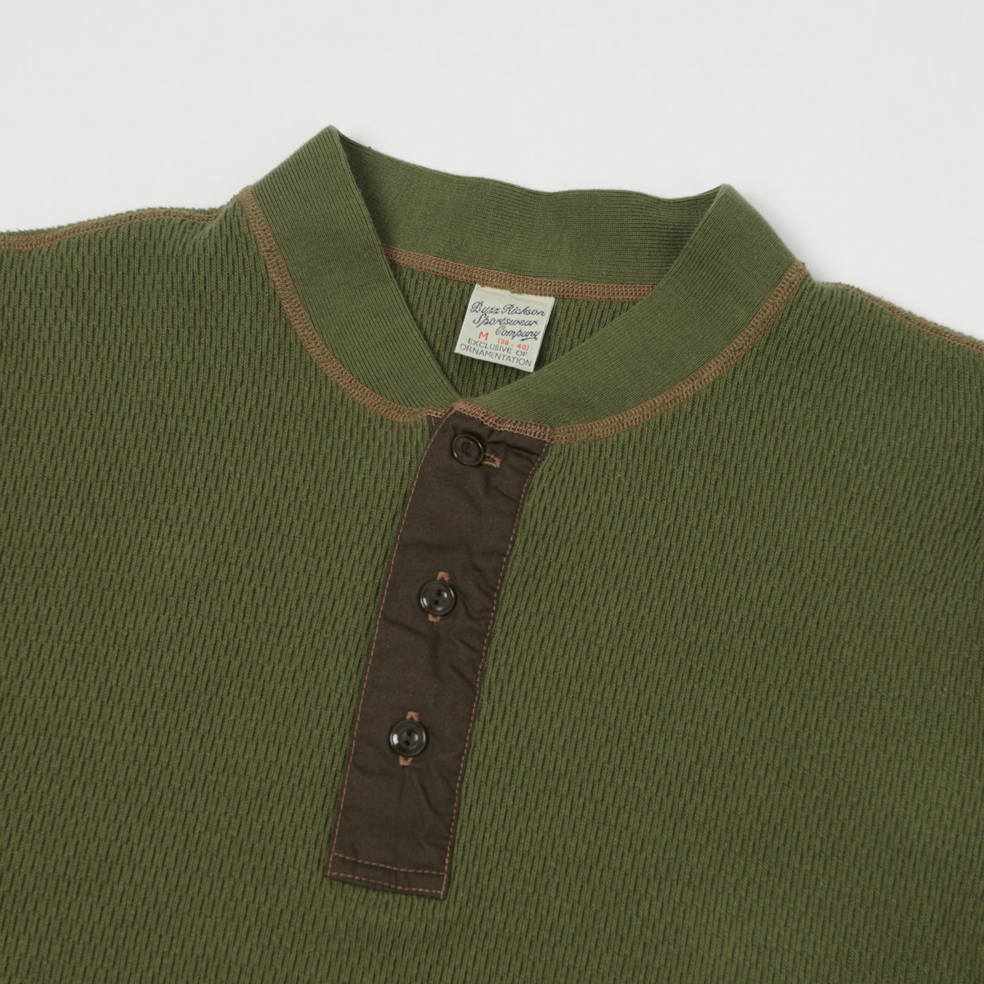 Buzz Rickson's Long Sleeve Thermal Henley - Olive