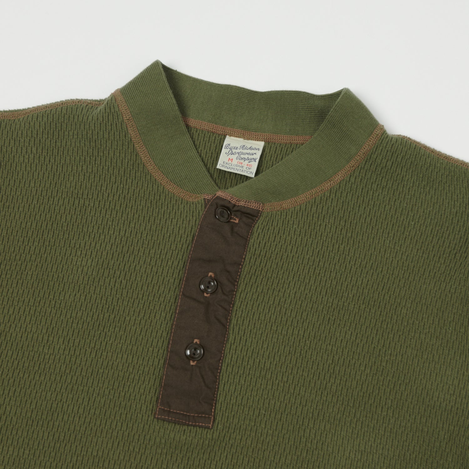 Buzz Rickson's Long Sleeve Thermal Henley - Olive