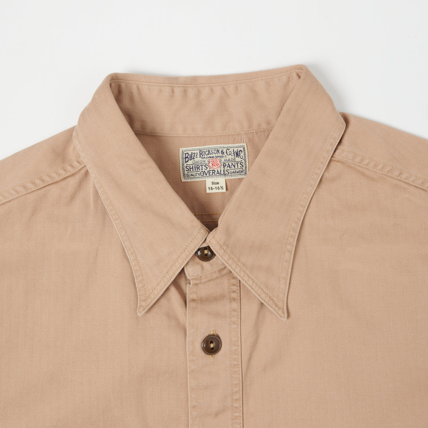 Buzz Rickson's Short Sleeve Herringbone Work Shirt - Beige