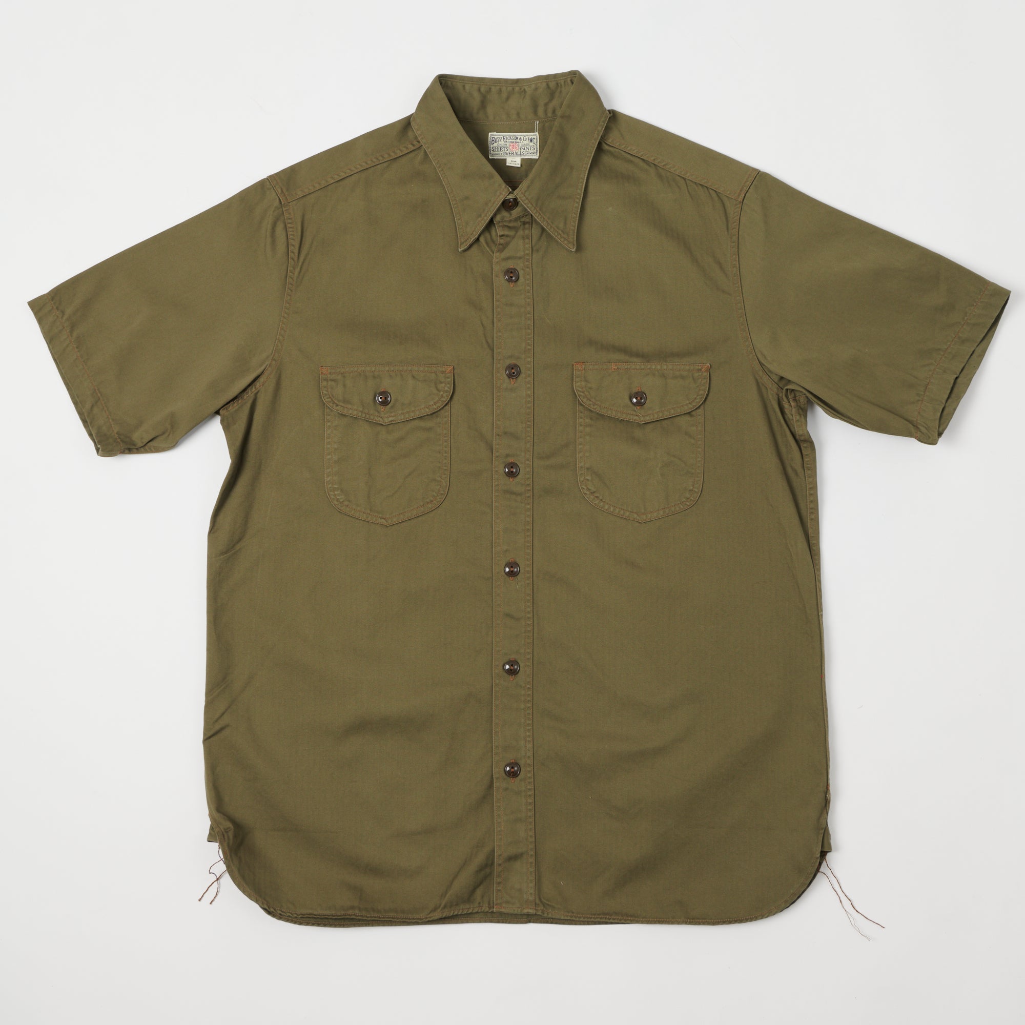 Buzz Rickson's Short Sleeve Herringbone Work Shirt - Olive