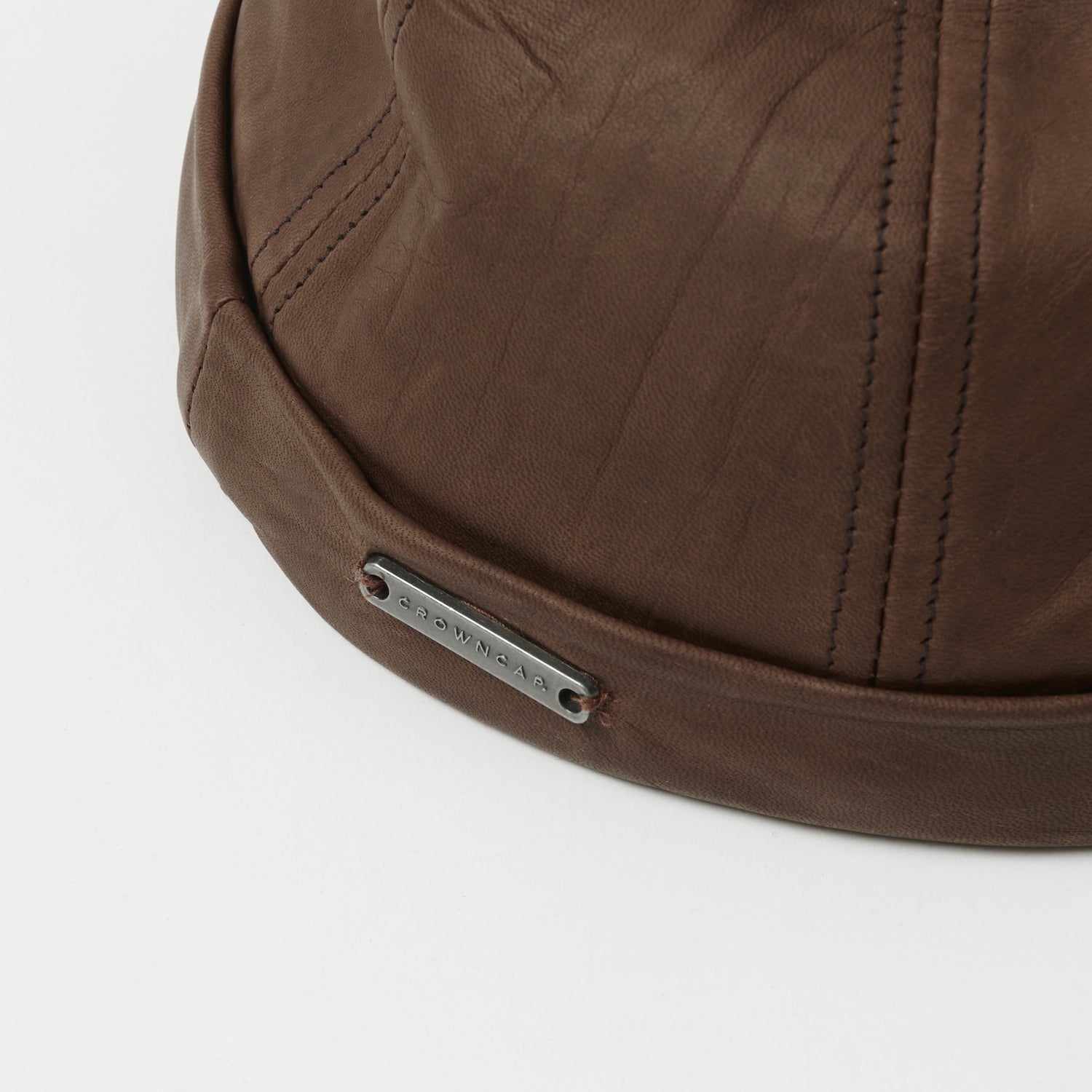 Crown Cap 1-011F Leather Beanie Cap - Brown