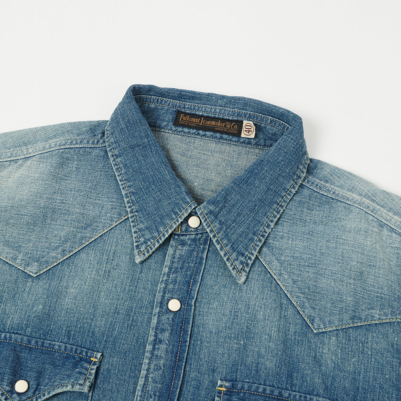 Full Count 4894HW Washed Western Denim Shirt - Rough Heavy Wash