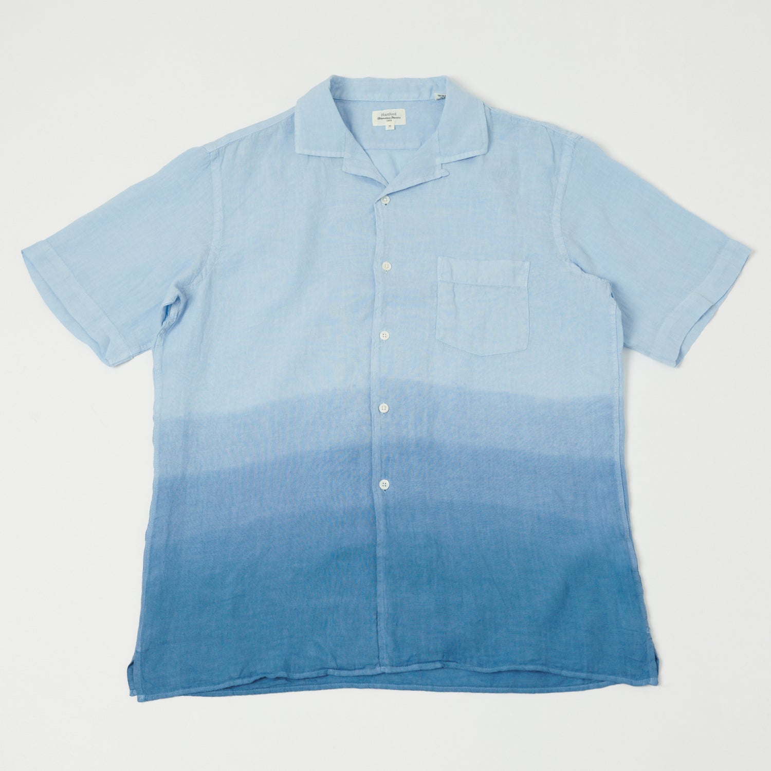 Hartford 'Palm' Camp Collar Linen Shirt - Tie Dye Azur/Nautic Blue