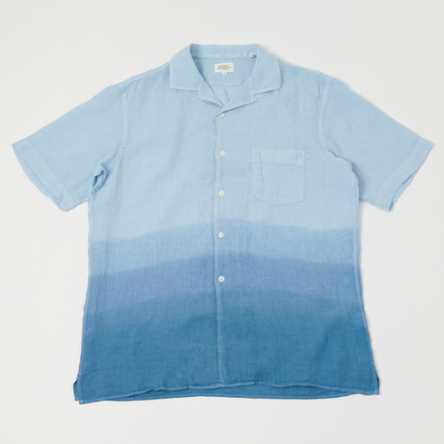 Hartford 'Palm' Camp Collar Linen Shirt - Tie Dye Azur/Nautic Blue