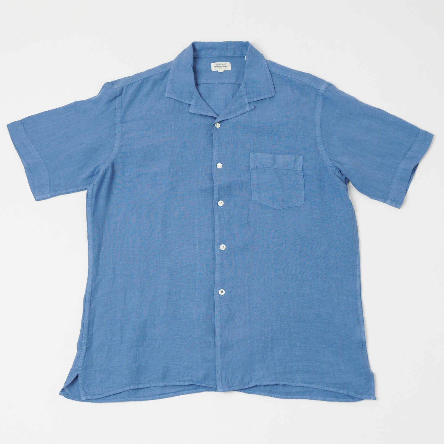 Hartford 'Palm' Camp Collar Linen Shirt - Nautic Blue