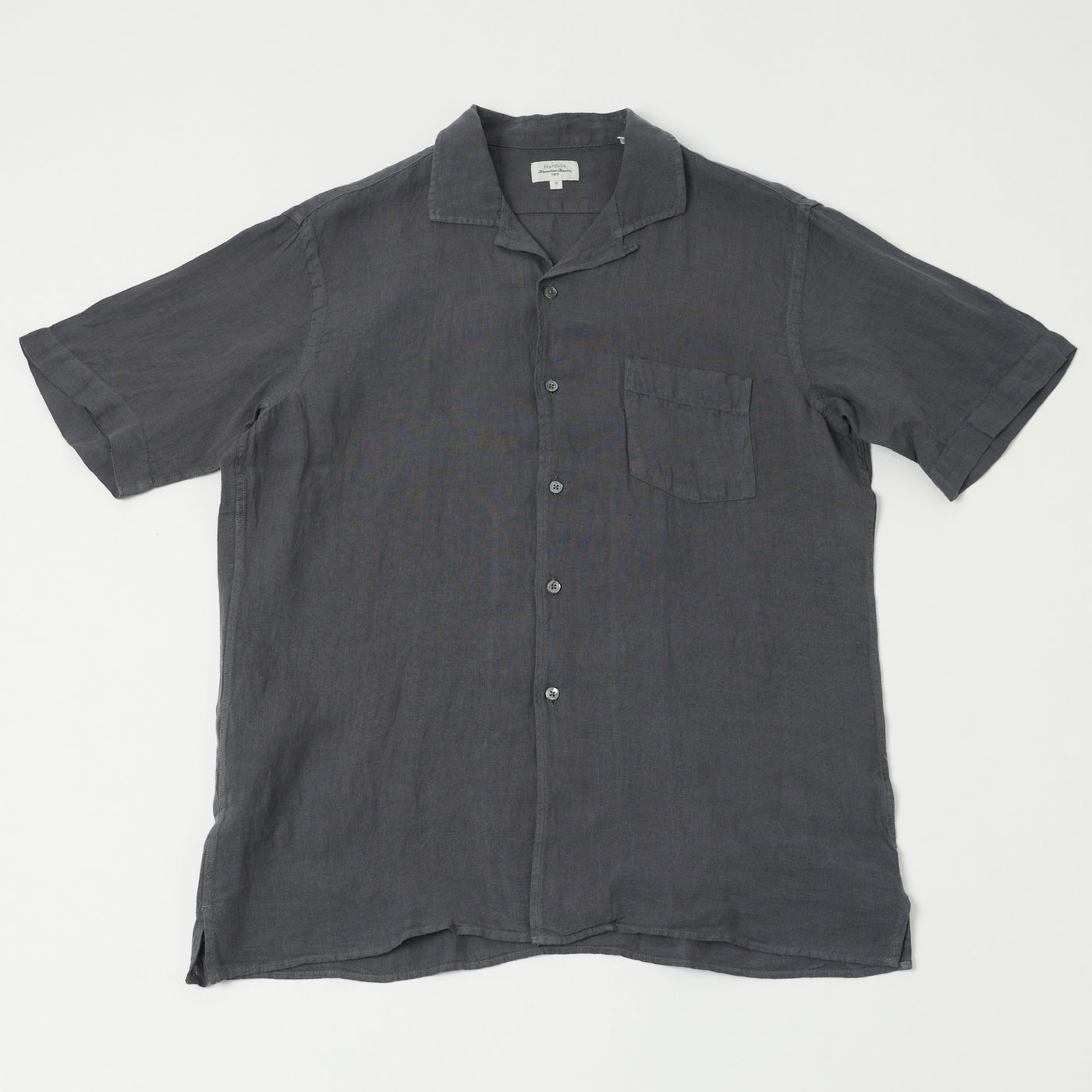 Hartford 'Palm' Camp Collar Linen Shirt - Charcoal
