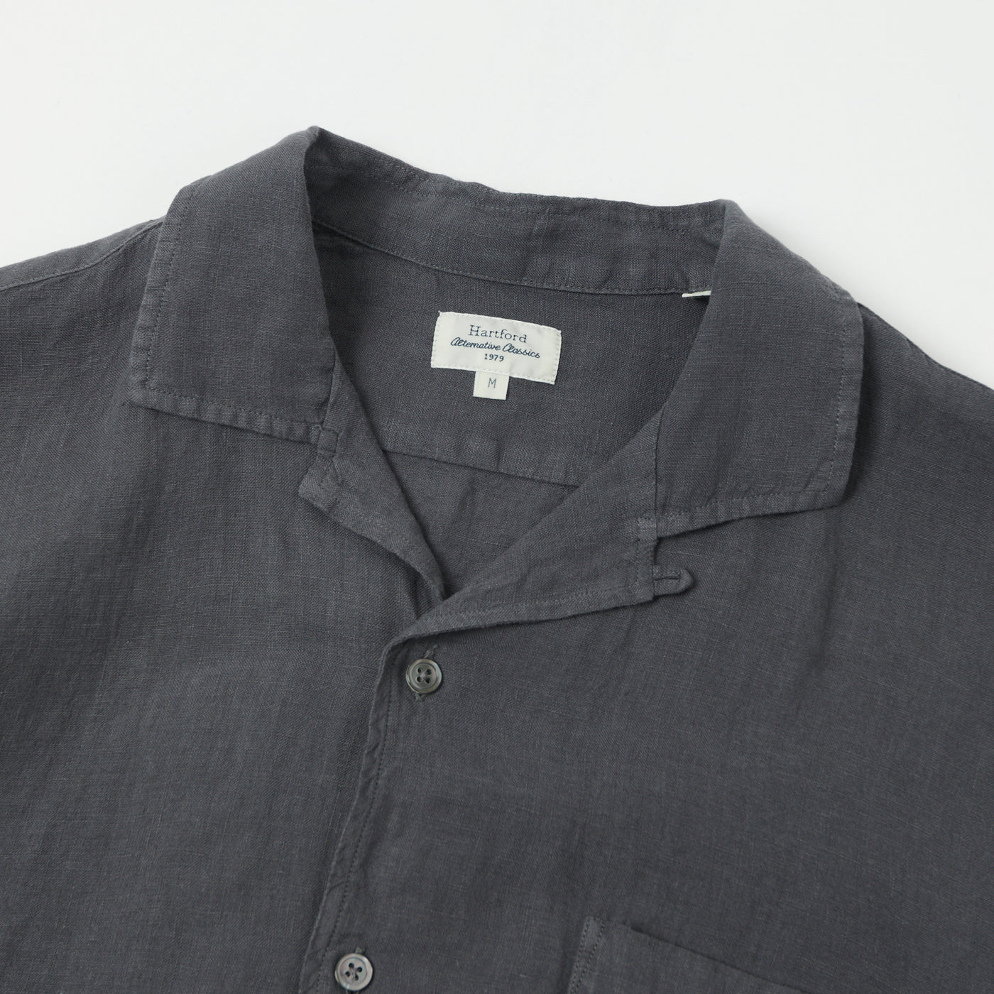 Hartford 'Palm' Camp Collar Linen Shirt - Charcoal