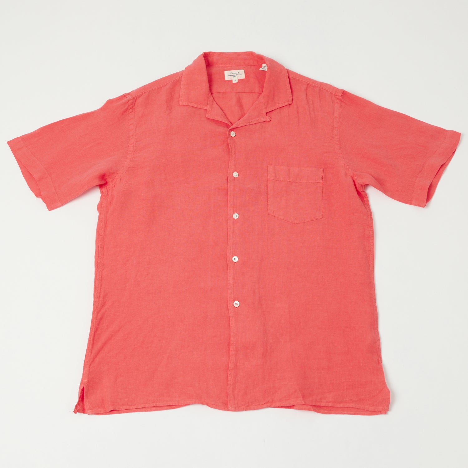 Hartford 'Palm' Camp Collar Linen Shirt - Faded Red