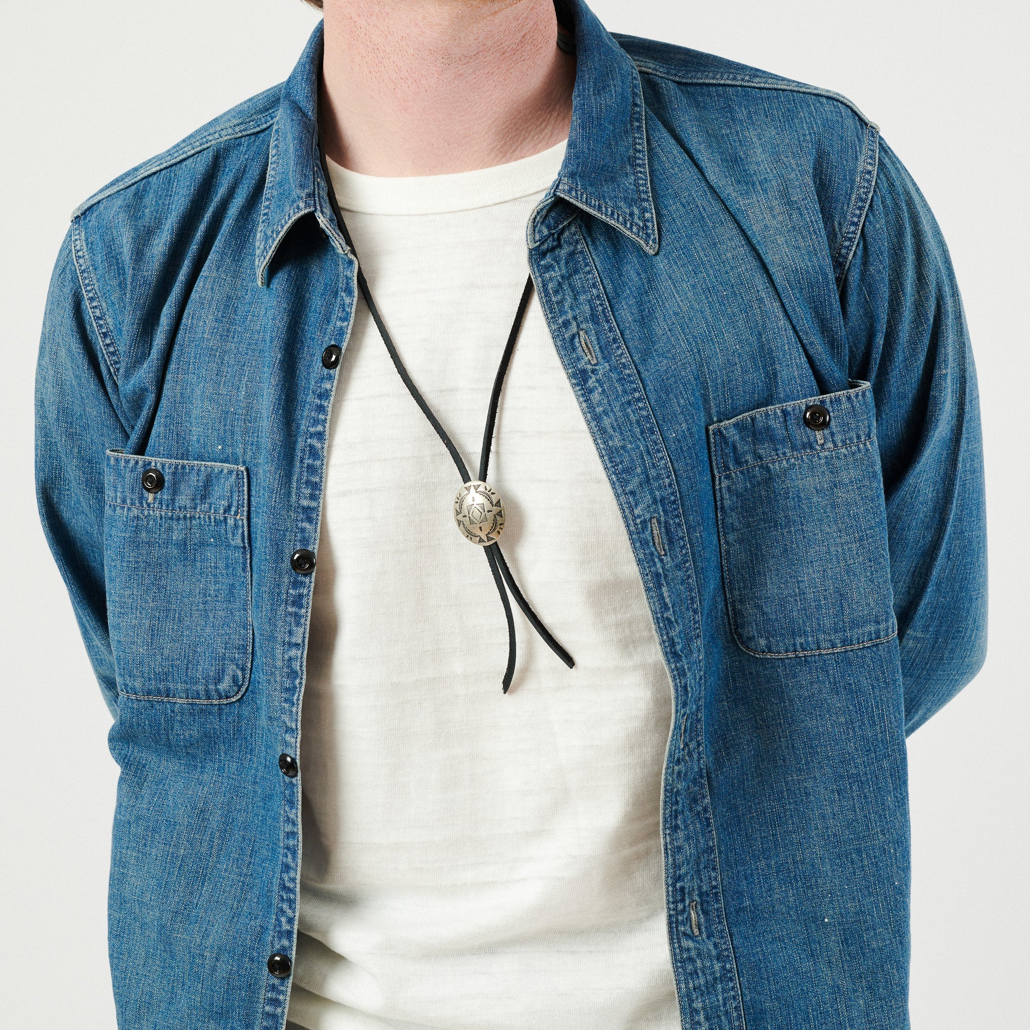 Yuketen Leather Bolo Tie w/Concho - Black