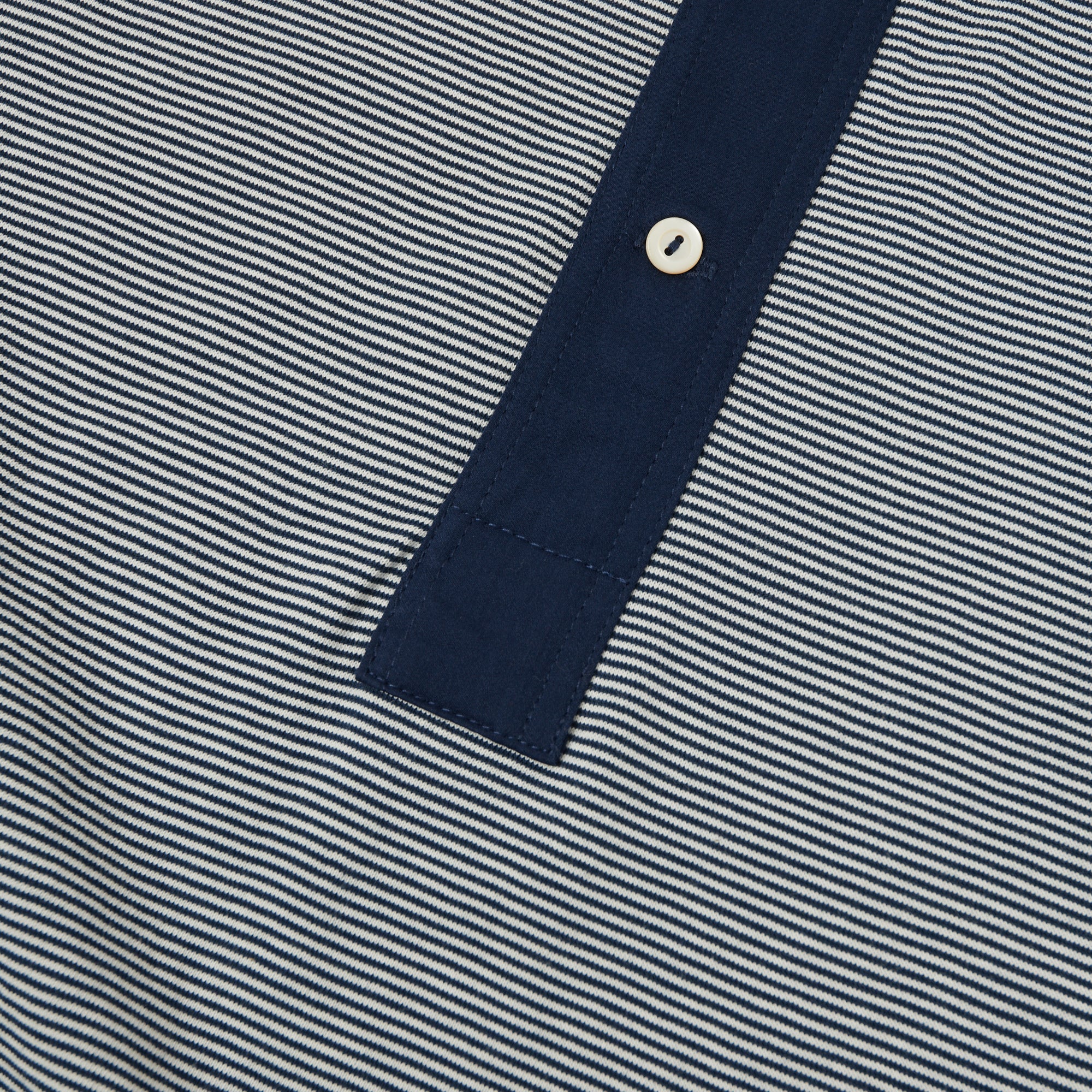 Merz b. Schwanen 227 Short Sleeve Striped Henley - Ink Blue/Nature