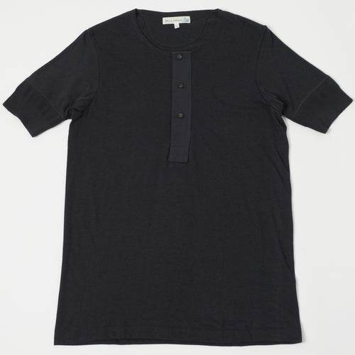 Merz b. Schwanen 103 Lightweight Short Sleeve Henley - Charcoal