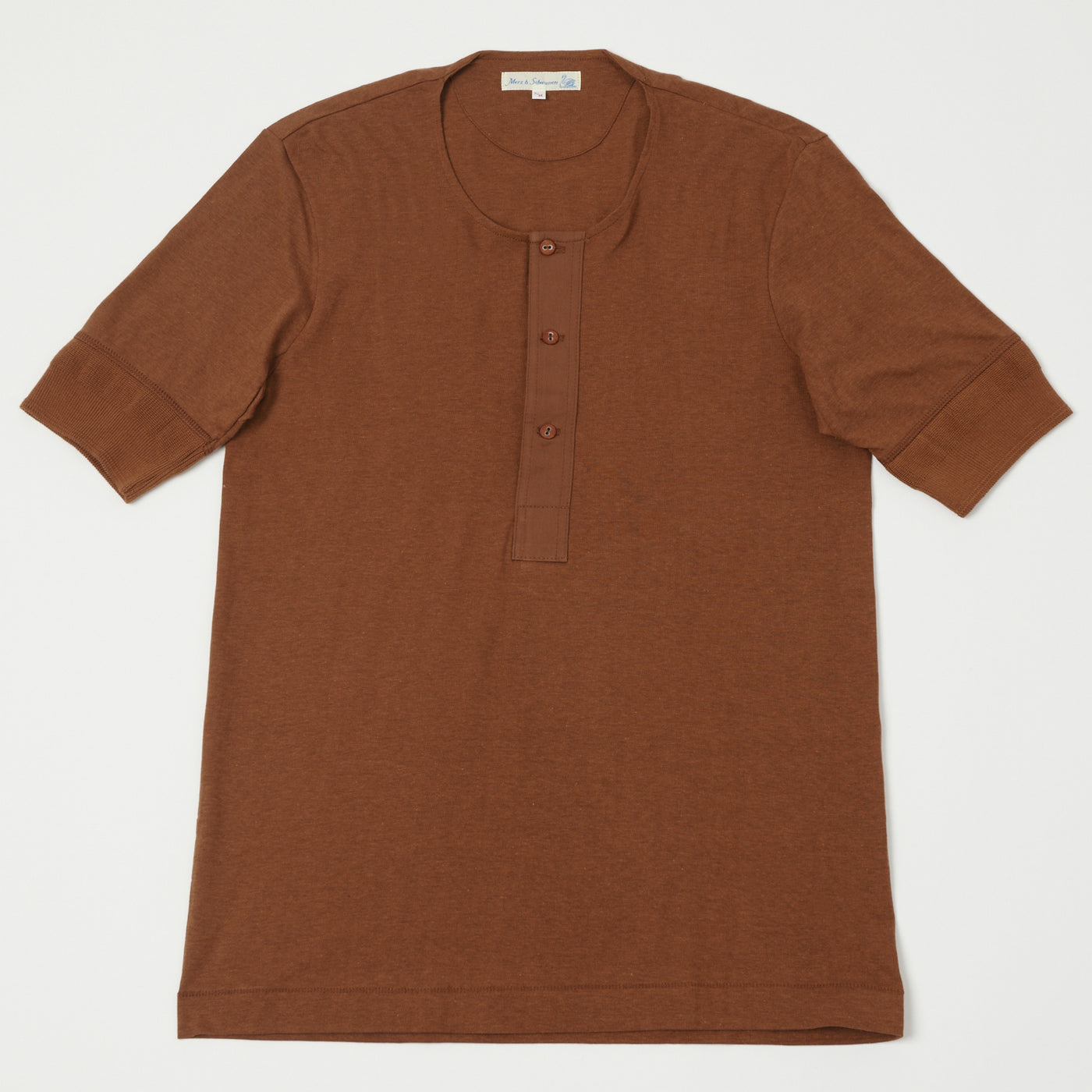 Merz b. Schwanen 103 Lightweight Short Sleeve Henley - Tan