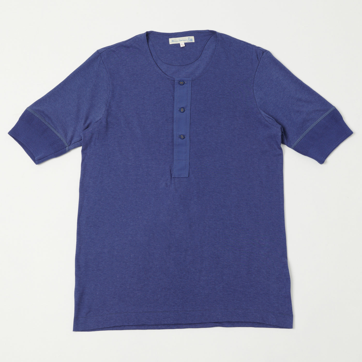 Merz b. Schwanen 103 Lightweight Short Sleeve Henley - Pacific