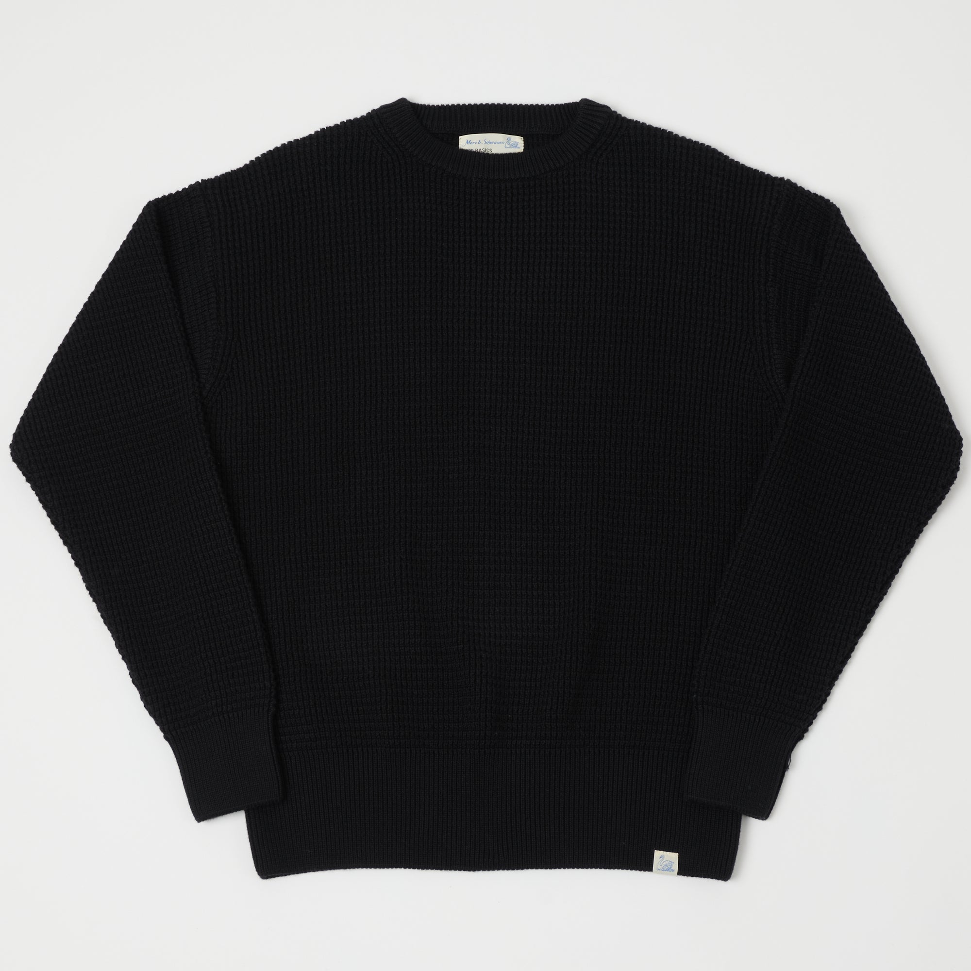 Merz b. Schwanen CCWC01 Knit Crew Waffle Pullover - Deep Black