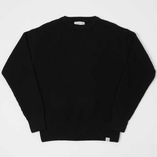 Merz b. Schwanen CCWC01 Knit Crew Waffle Pullover - Deep Black