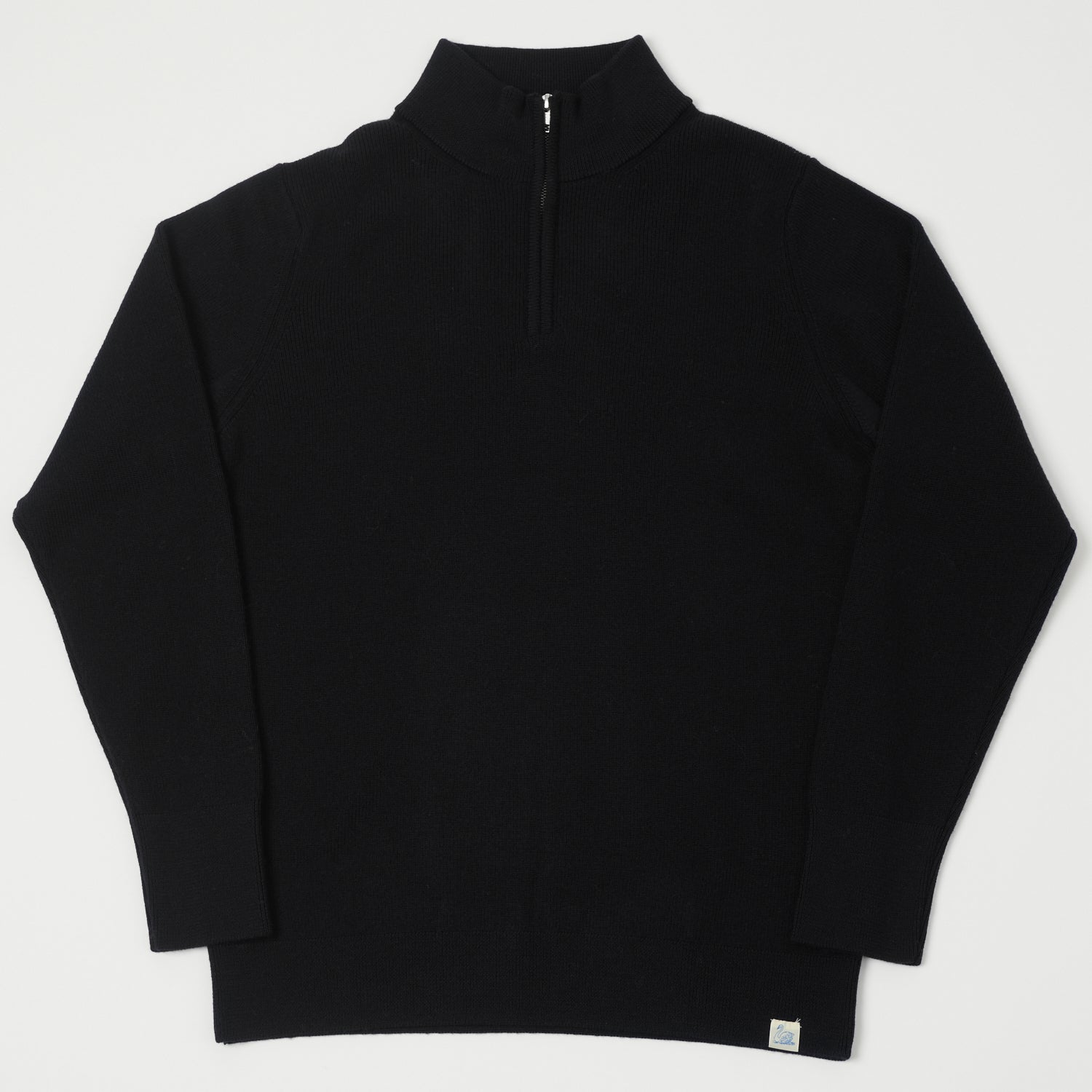 Merz b. Schwanen 'Good Basics' Merino Wool Quarter Zip Pullover - Deep Black