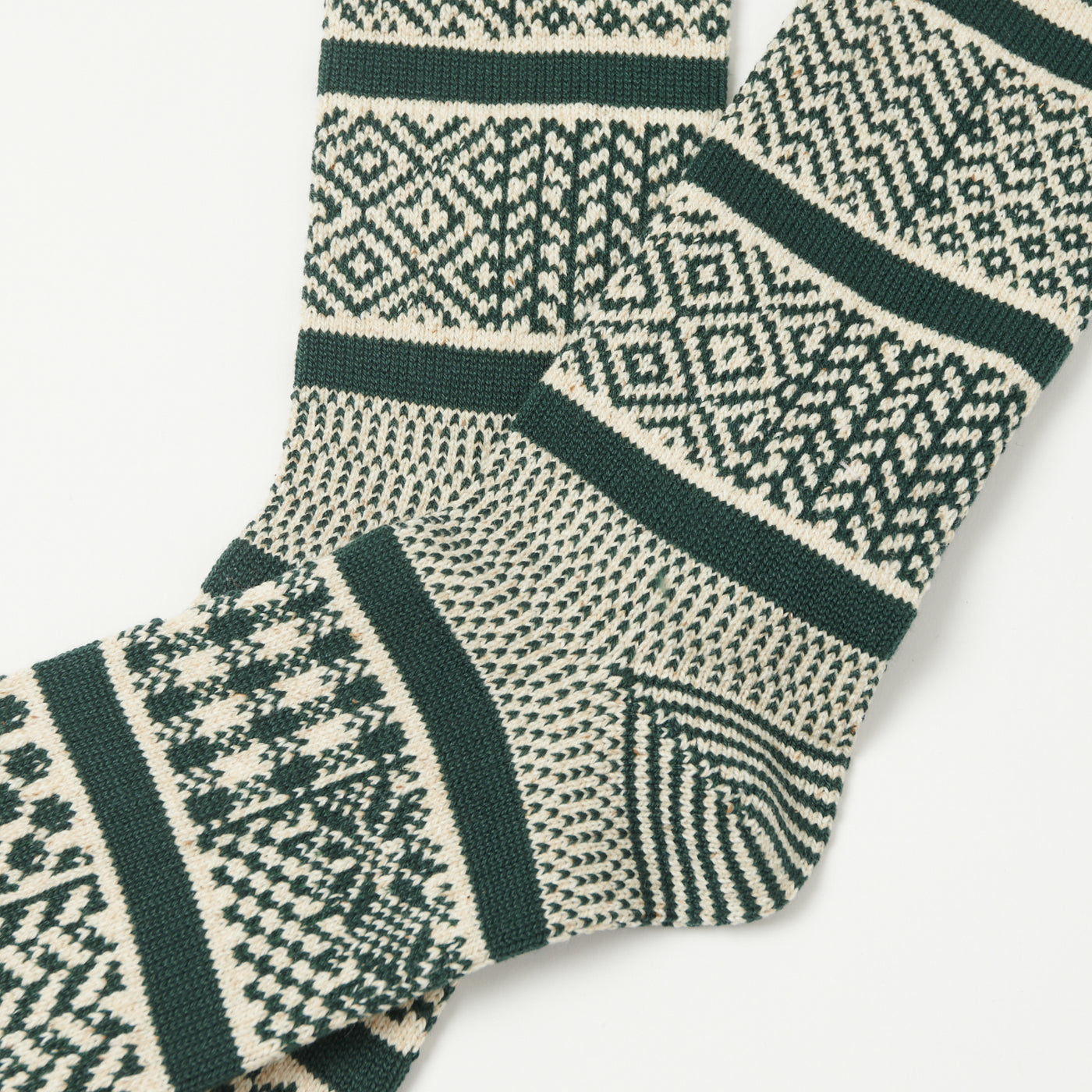 RoToTo Multi Jacquard Sock - Ivory/Dark Green