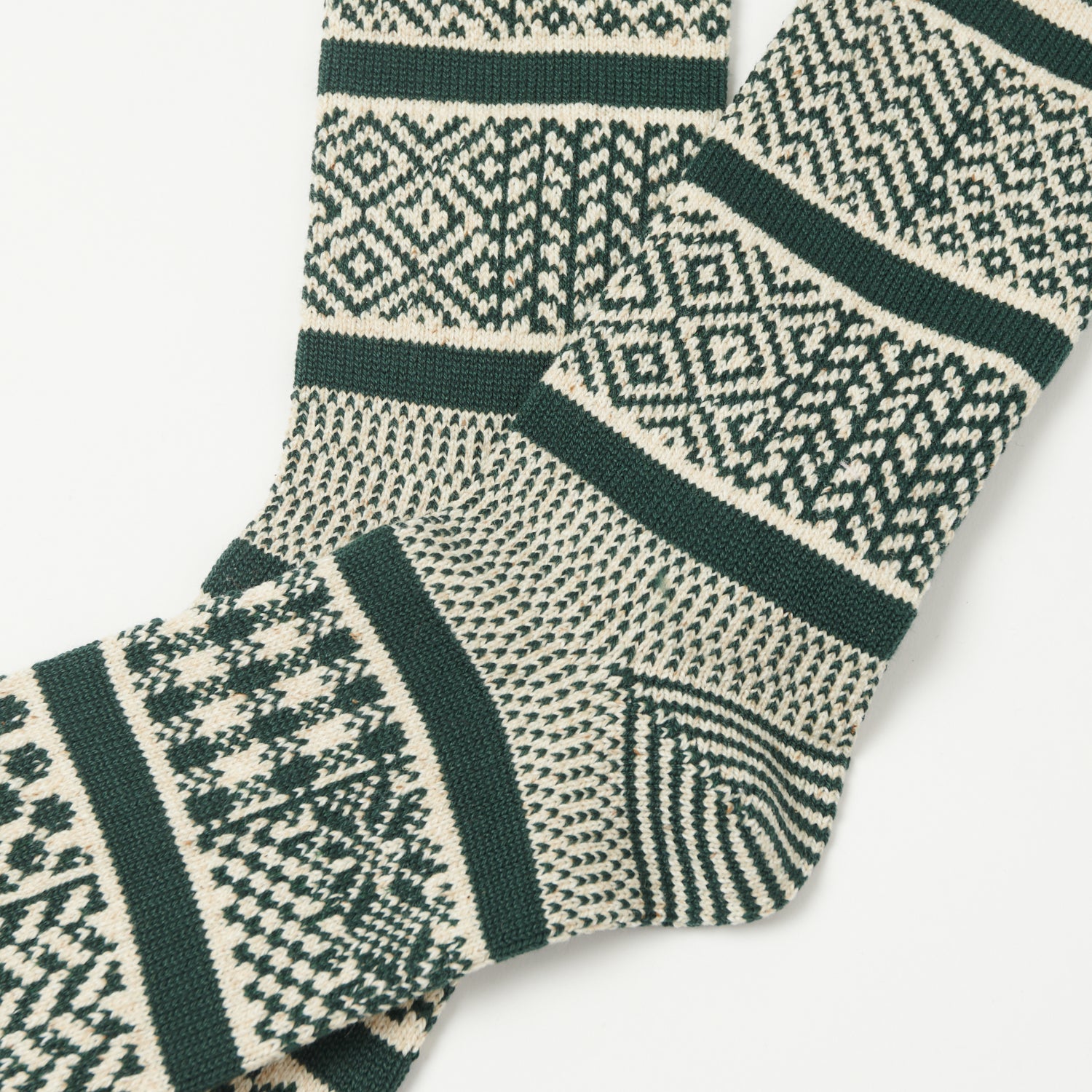 RoToTo Multi Jacquard Sock - Ivory/Dark Green