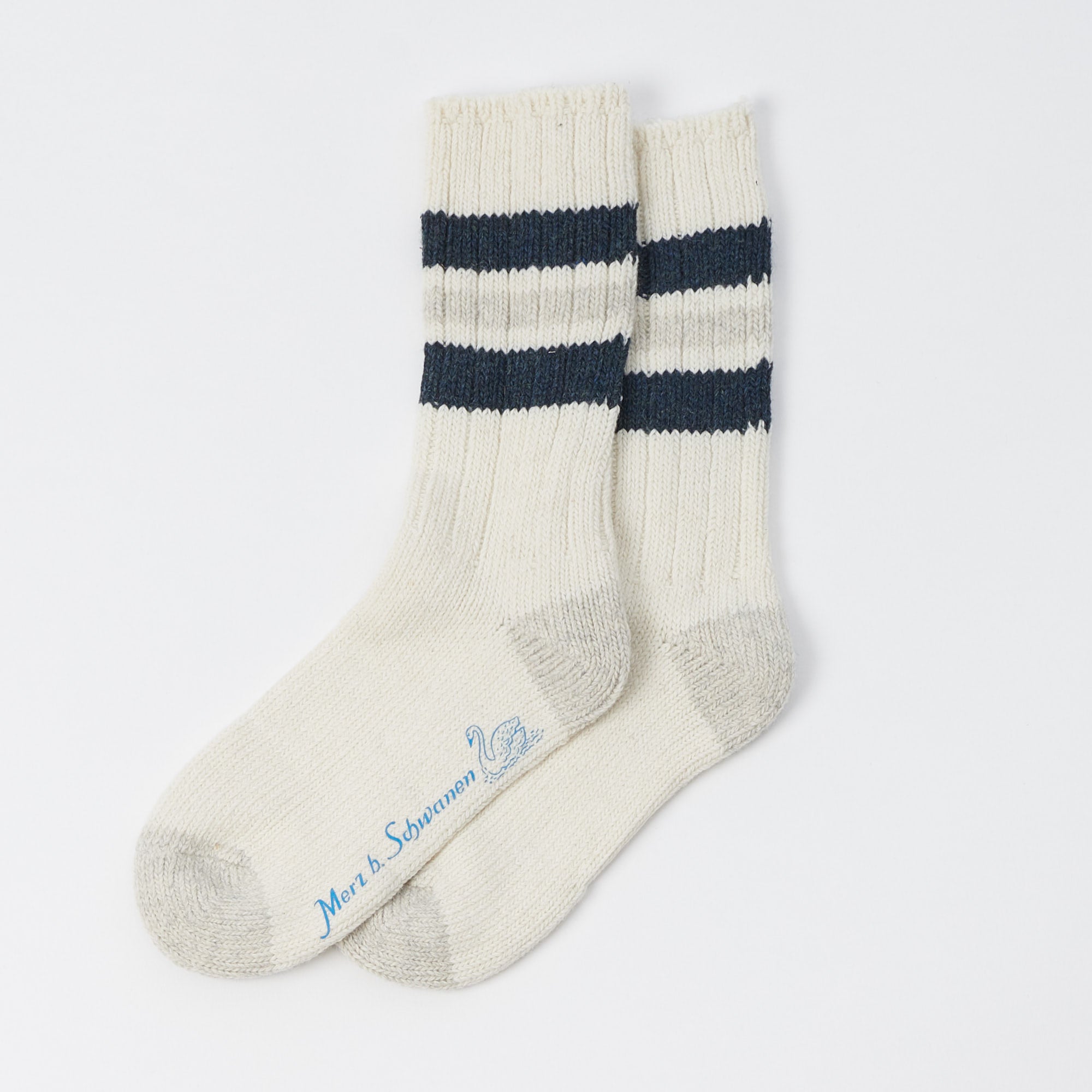 Merz b. Schwanen RW04 Recycled Wool Sock - Nature/Denim Blue