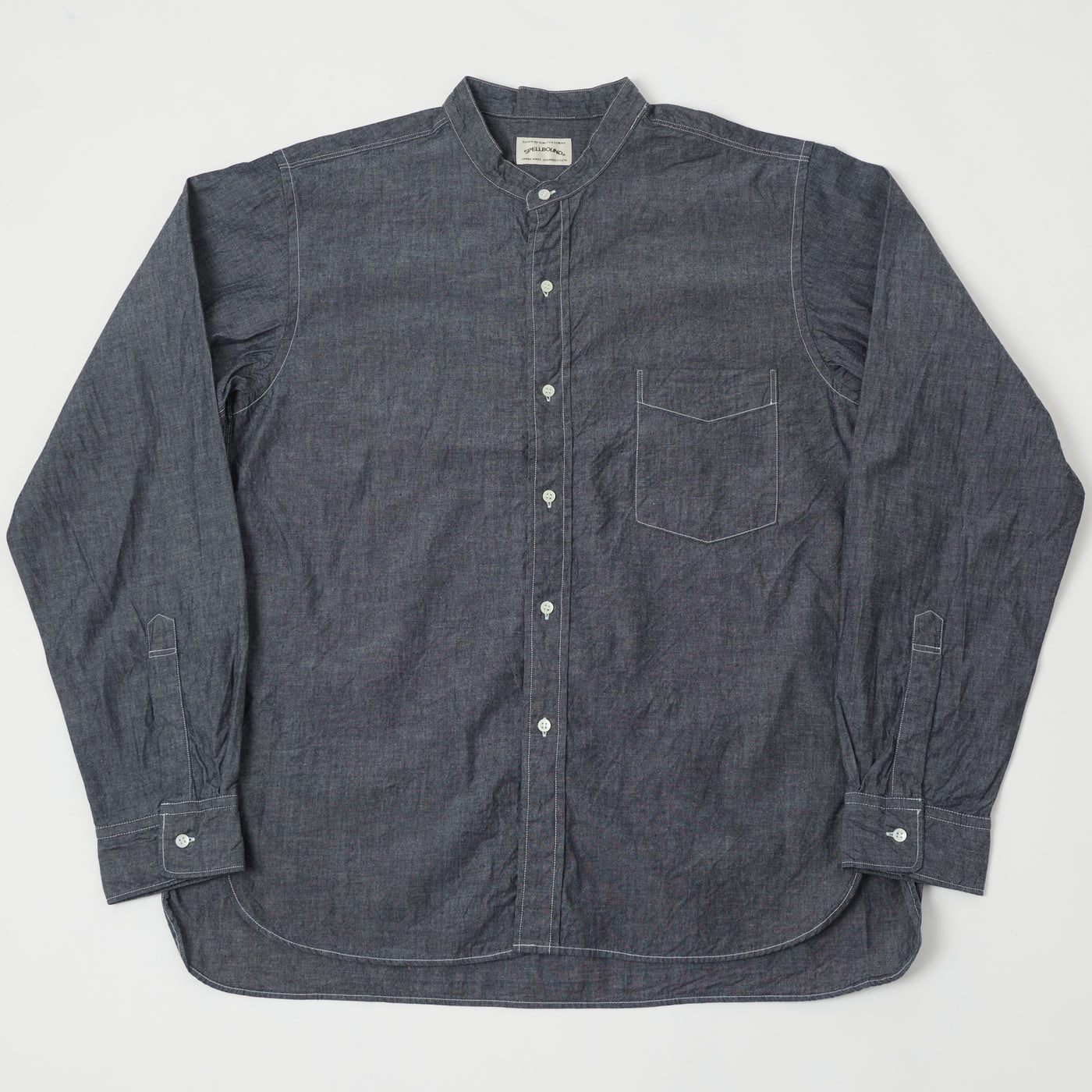 Spellbound Stand Collar Chambray Shirt - Navy