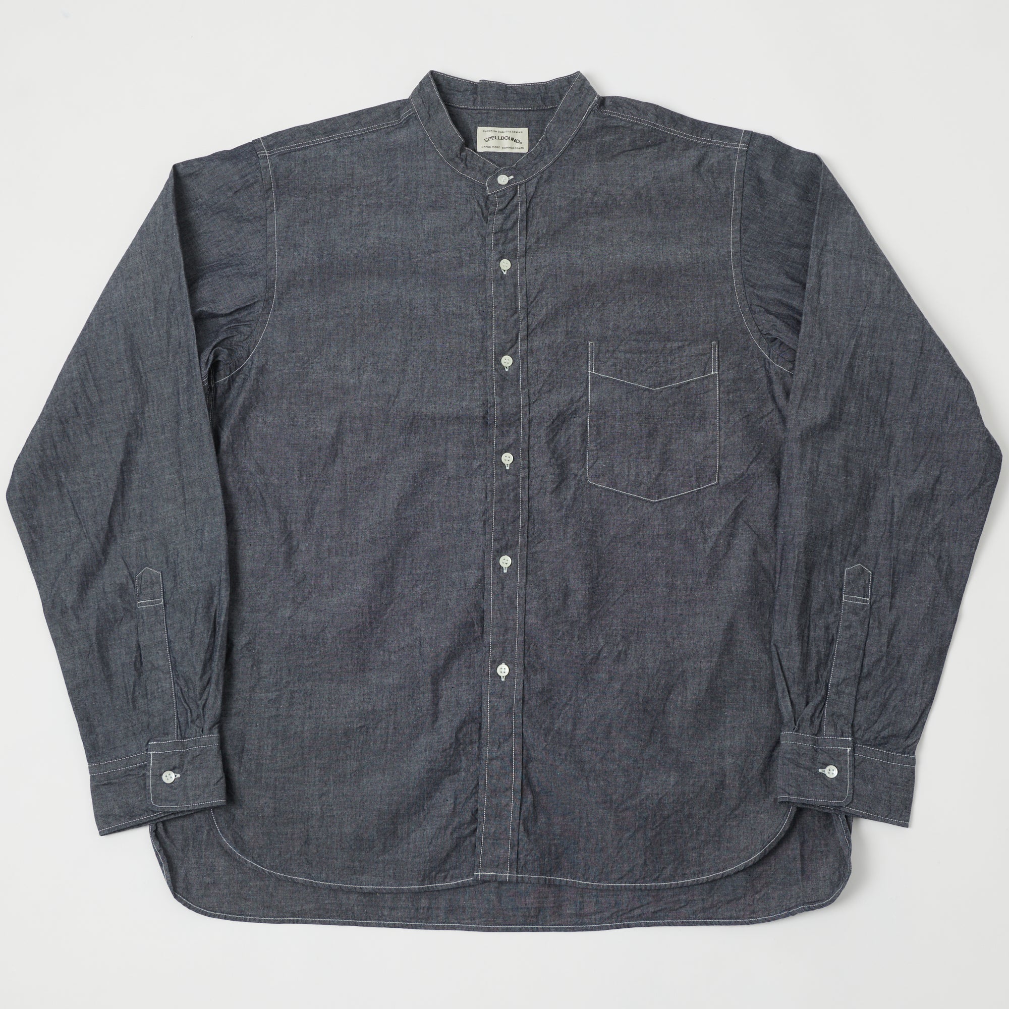 Spellbound Stand Collar Chambray Shirt - Navy