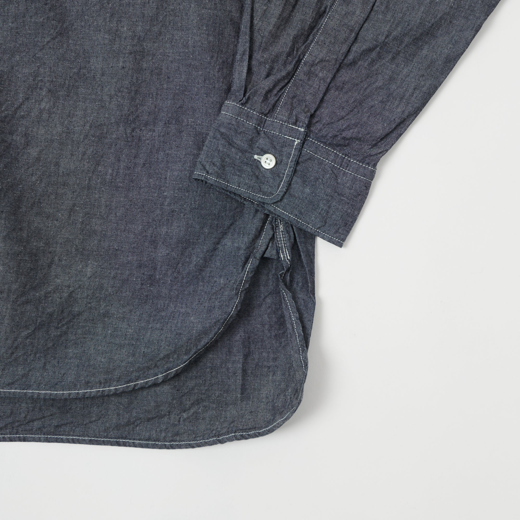Spellbound Stand Collar Chambray Shirt - Navy