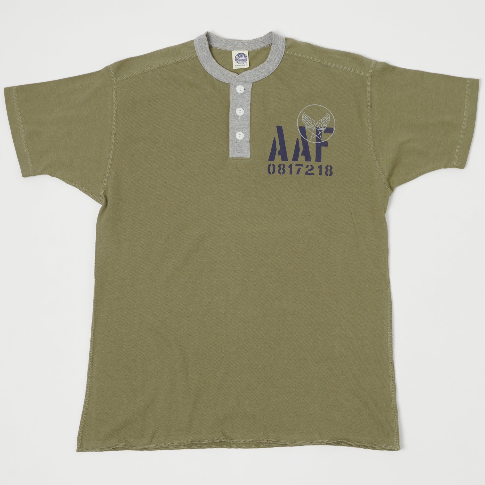 TOYS McCOY 'AAF' Military Union Henley - Army/Grey